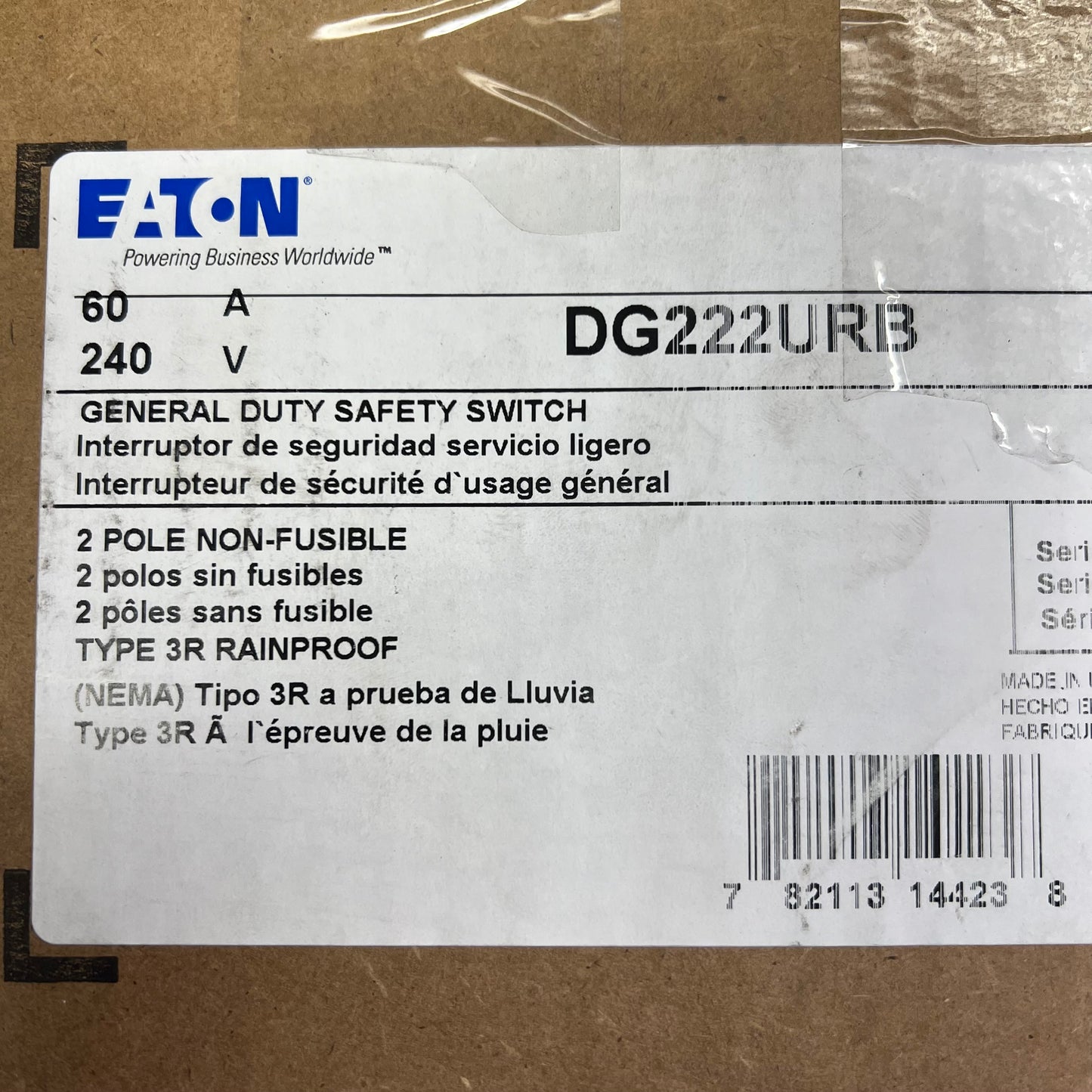 EATON  General Duty Non-Fusible Safety Switch Single Throw 60A NEMA 3R DG222URB