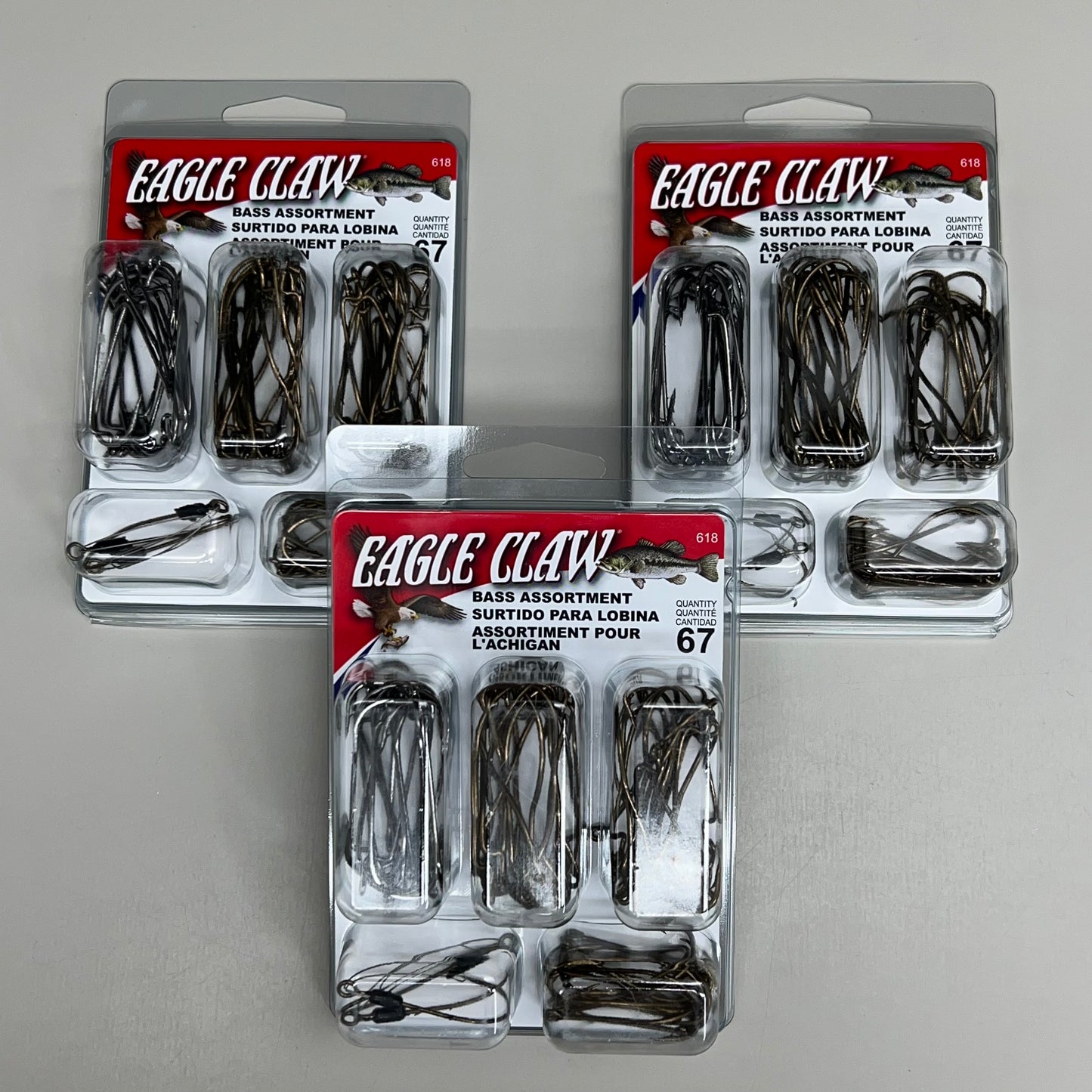 EAGLE CLAW (3 PACK) Freshwater Bass Assortment Bronze/Grey Sizes 1-3/0 67pc 618