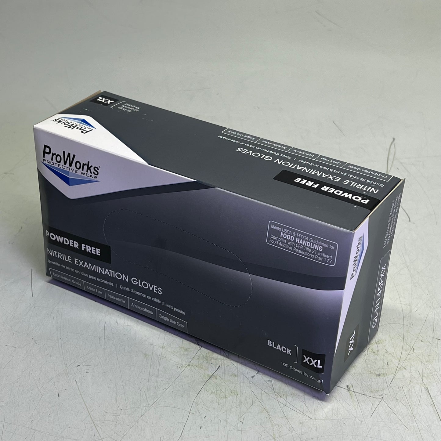 PROWORKS (2 PACK, 200 GLOVES) Powder Free Nitrile Examination Gloves XXL Black