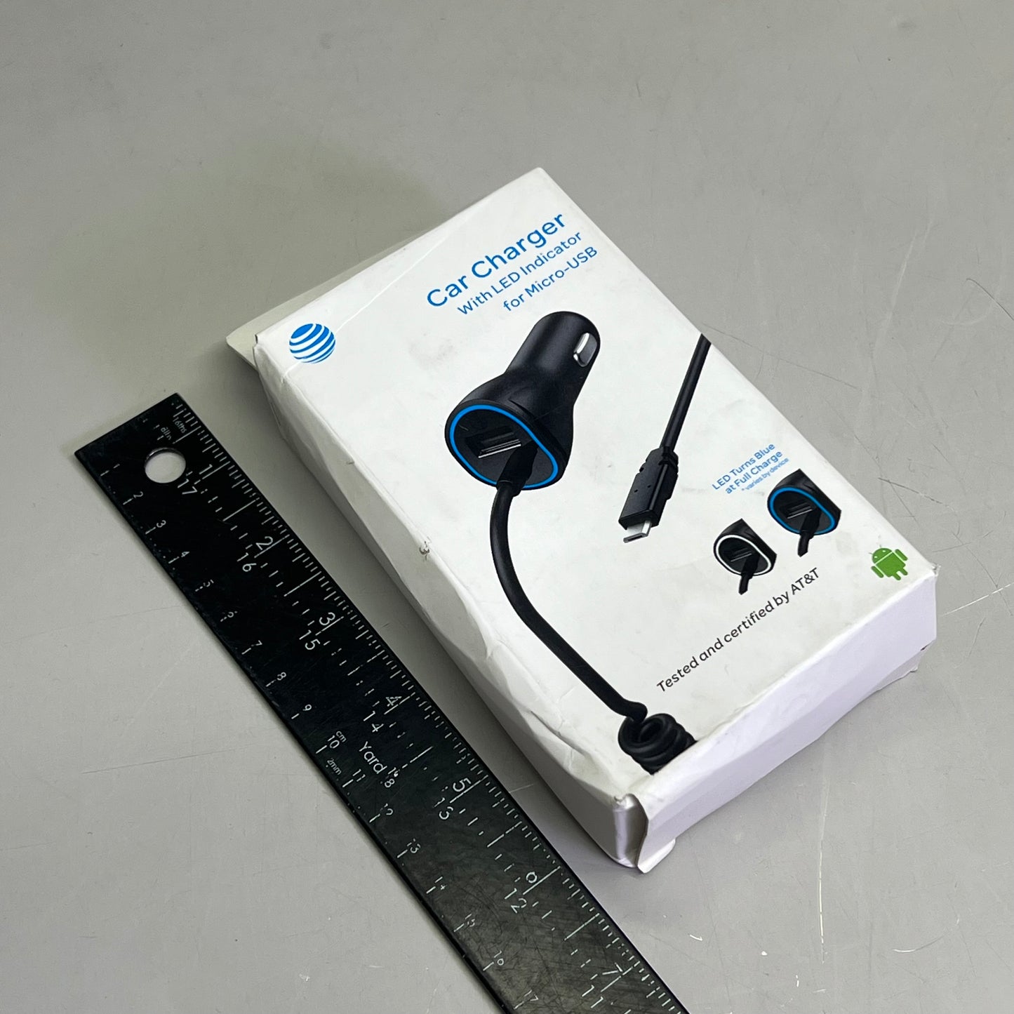 AT & T Single USB Secondary & Corded Micro Car Charger LED 3.4Amp Black 4899