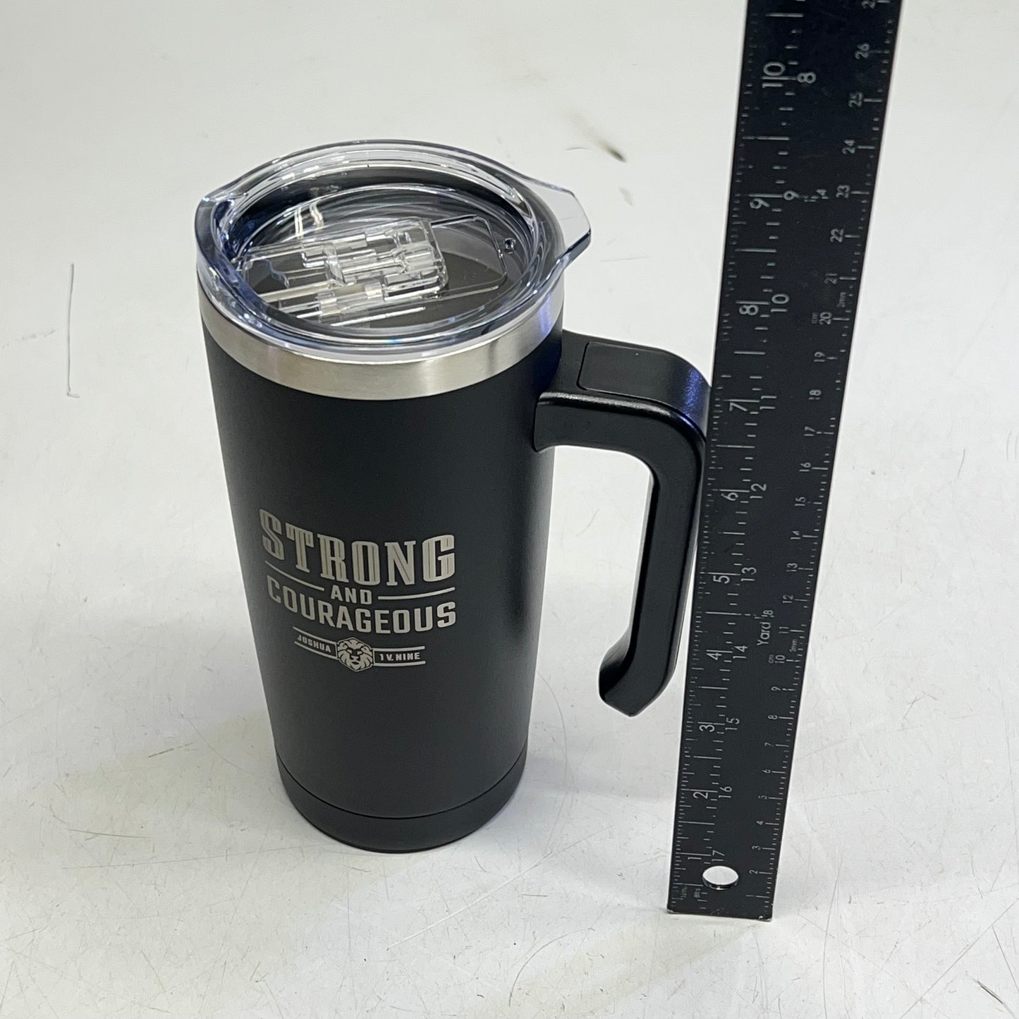 CHRISTIAN ART GIFTS Joshua 1:9 Travel Mug with Handle 18 fl oz Black SMUG326