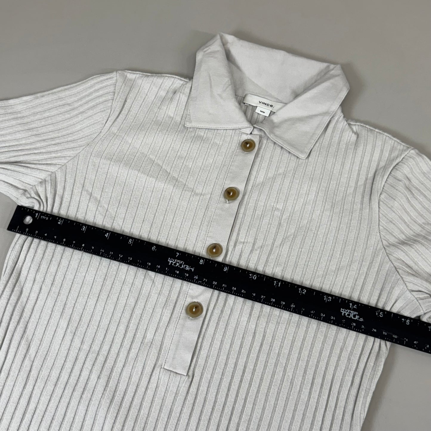 VINCE Ribbed Cotton-Blend Polo Dress 4 Button Women's Sz M Salt Glass V041584525