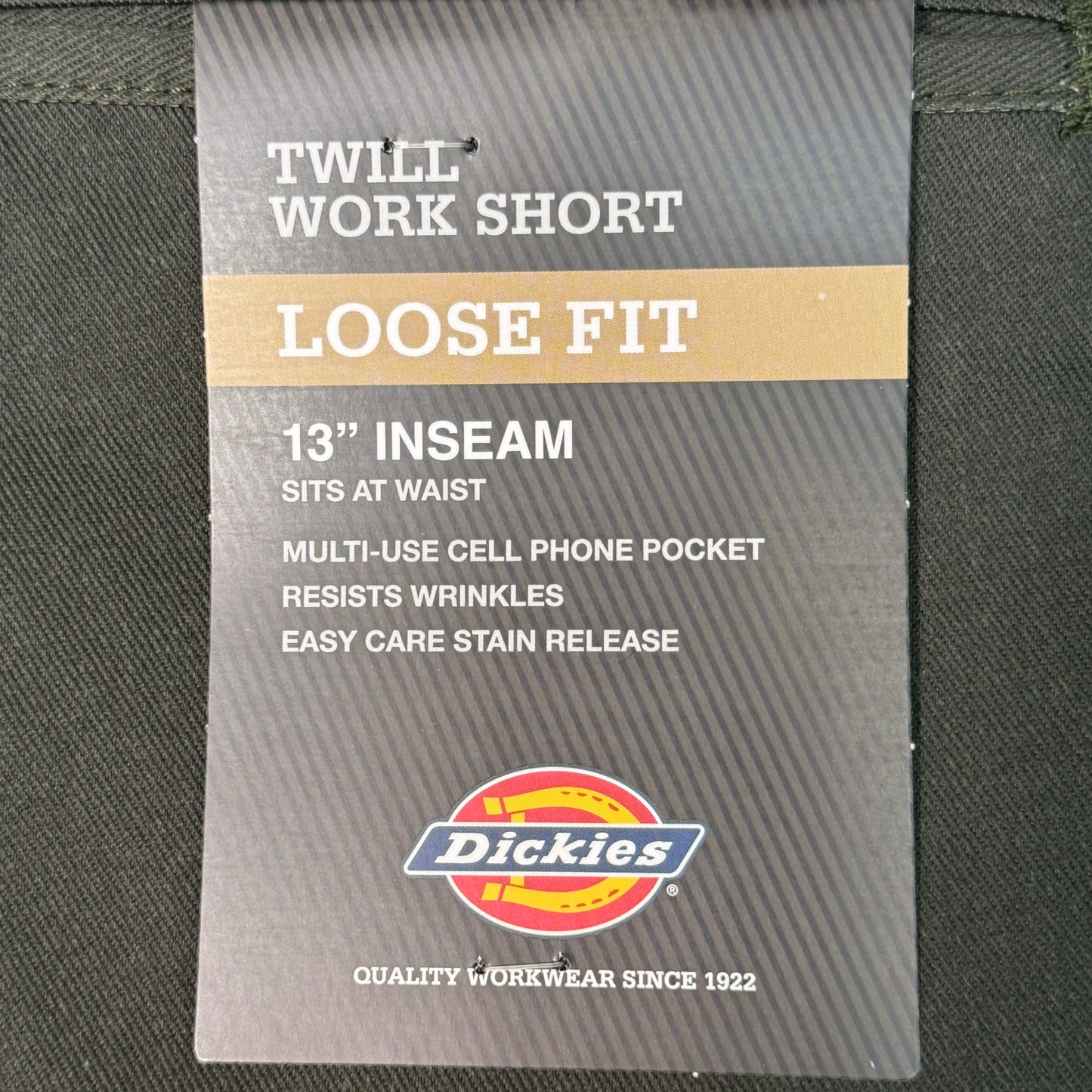 DICKIES Loose Fit Twill Work Shorts 13" Inseam Men's Sz 32 Olive Green 42283OG