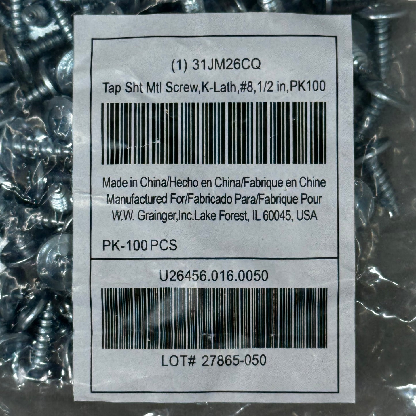 GRAINER Tapping Sheet Metal Screw 1/2" Steel Zinc Plated K-Lath Phillips 400pk 31JM26