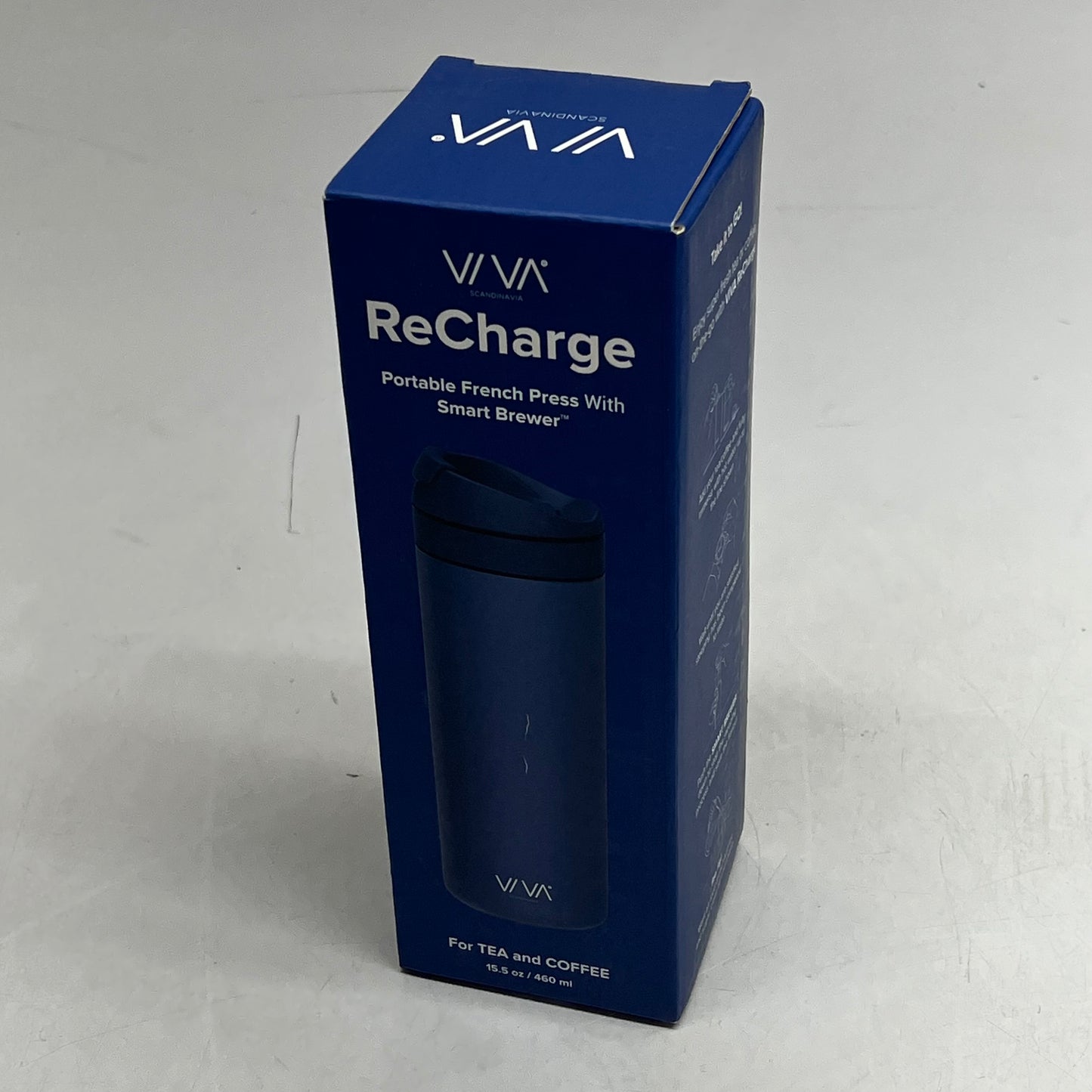ZA@ VIVA Recharge Portable French Press W/ Smart Brewer on the Go W/ Company Logo 15.5 oz Blue