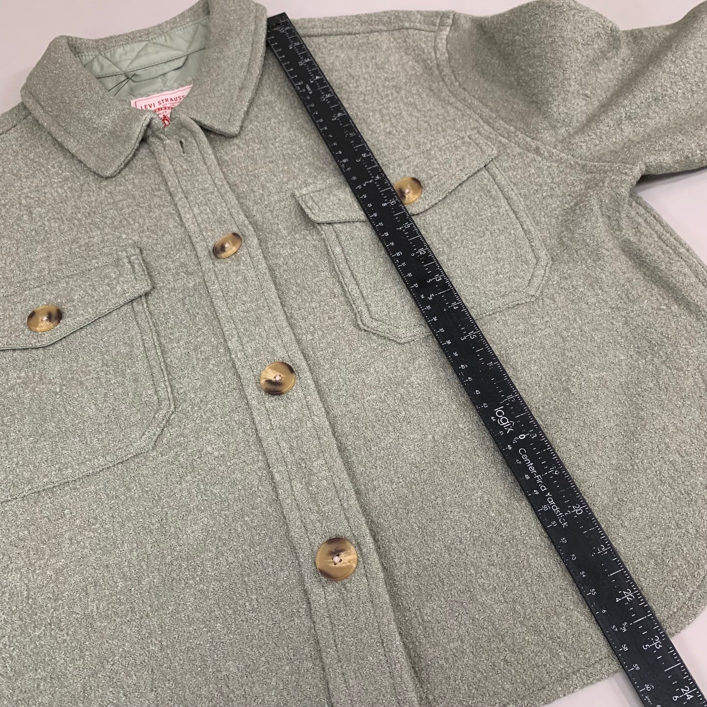 LEVI'S Front Button Cropped Jacket W/ Laydown Collar Women's Large Tea Green 595450040