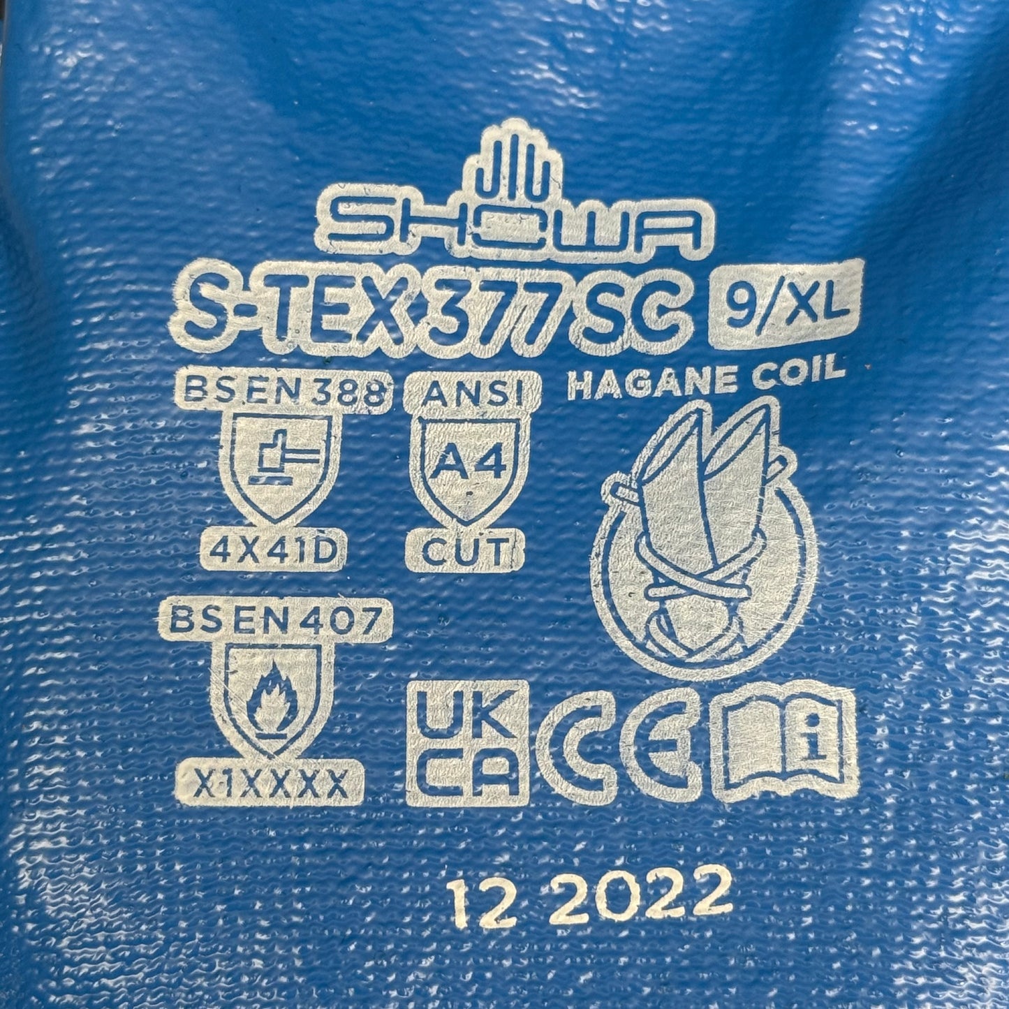 SHOWA (6 PAIR) Cut & Oil Resistant Safety Work Gloves with Hagane Coil Liner S-TEX377SC 9/XL Blue