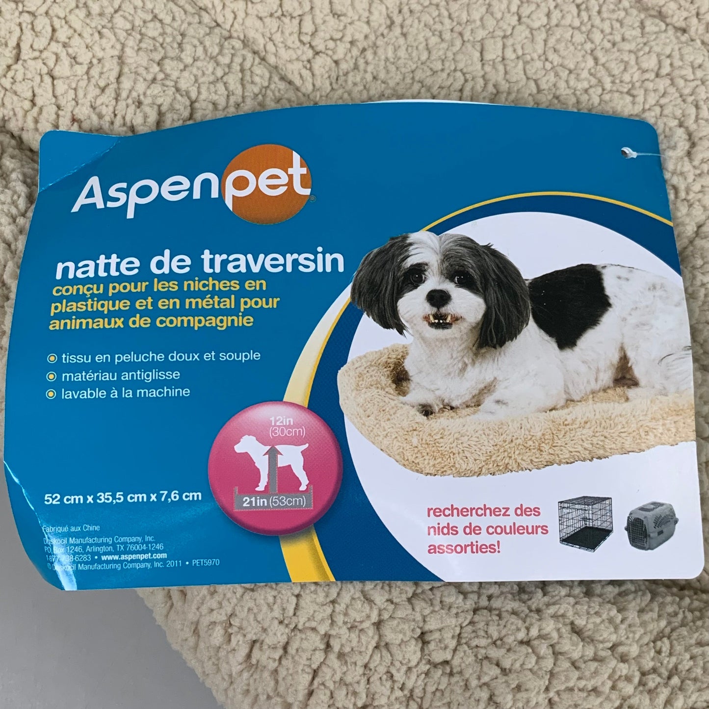 ZA@ ASPENPET Self Warm Bolster Pet Mat for Plastic & Wire Kennels 20.5"x14"x3" Barn Red/Cream 80263 B