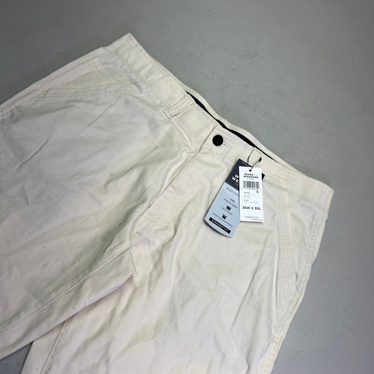 HAGGAR Work To Weekend Everyday Pant Straight Fit Men's Sz 36W X 30L 107 Natural