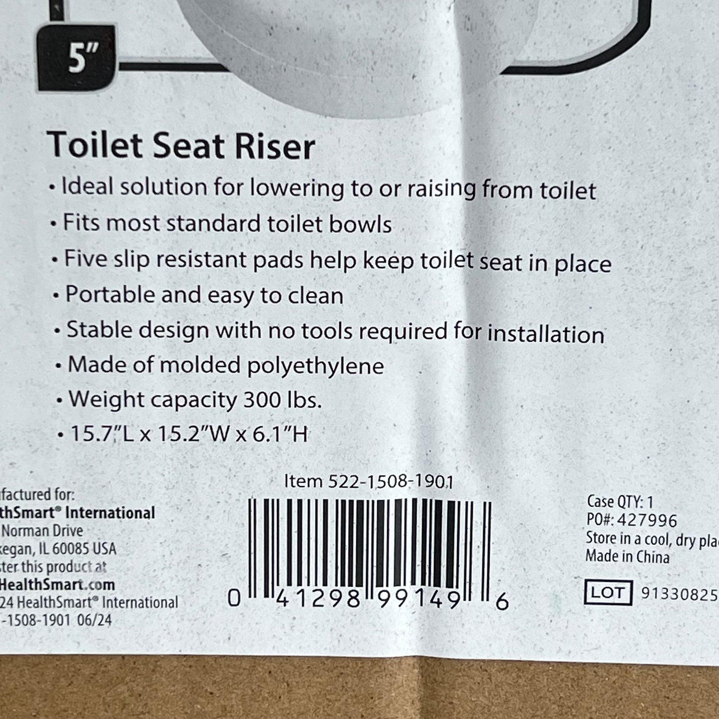 HEALTH SMART Portable Elevated Round Toilet Seat Riser  5" White 522-1508-1901
