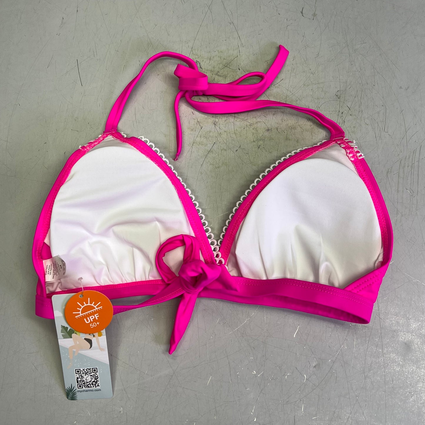 CHARMO Crochet Triangle High Waisted Bottom Bikini Set Women's Sz M Hot Pink