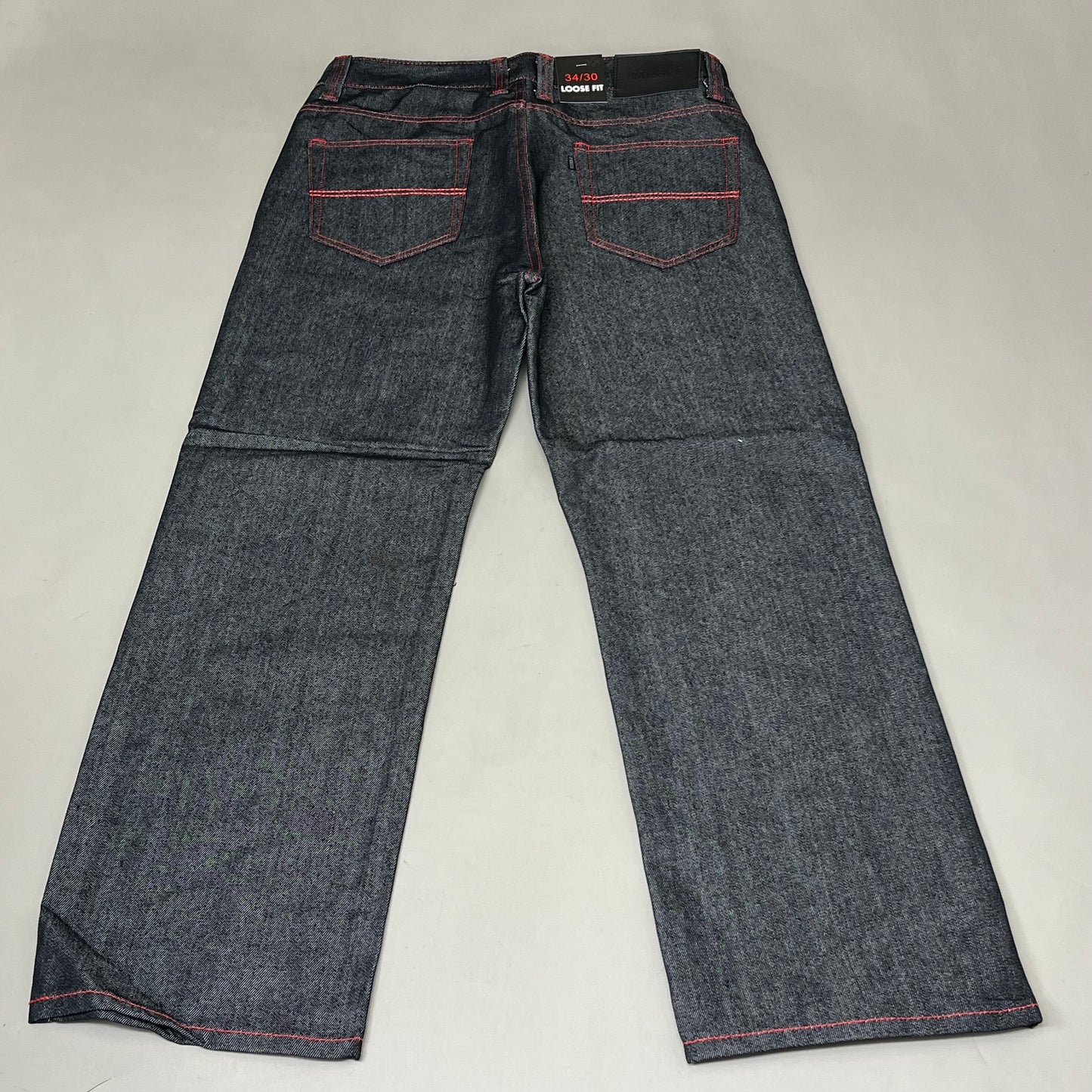 KAYDENK Raw Loose Fit Unwashed Denim Contrast Stitch Jean Men SZ 34/30 Black/Red