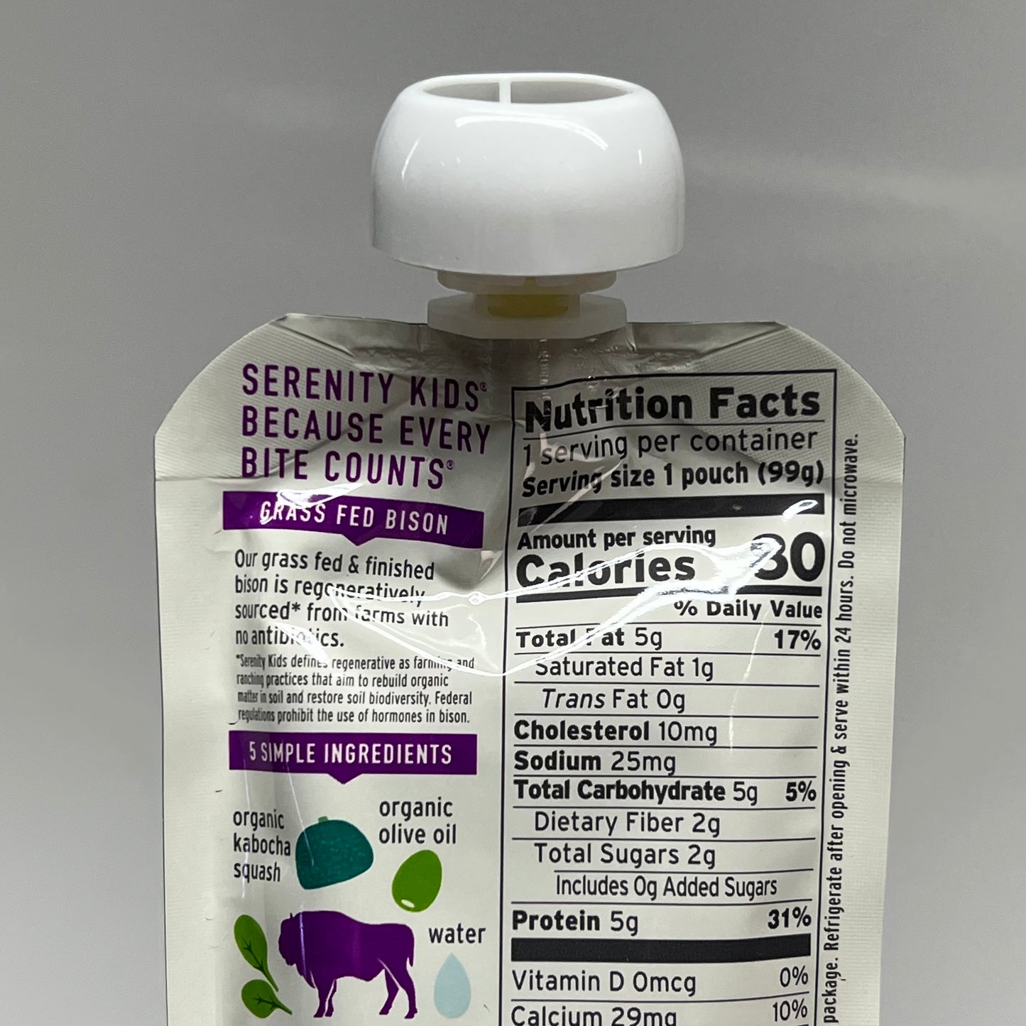 SERENITY (6 PACK) Grass Fed Bison W/ Kabocha Squash & Spinach Pouches BB 10/27