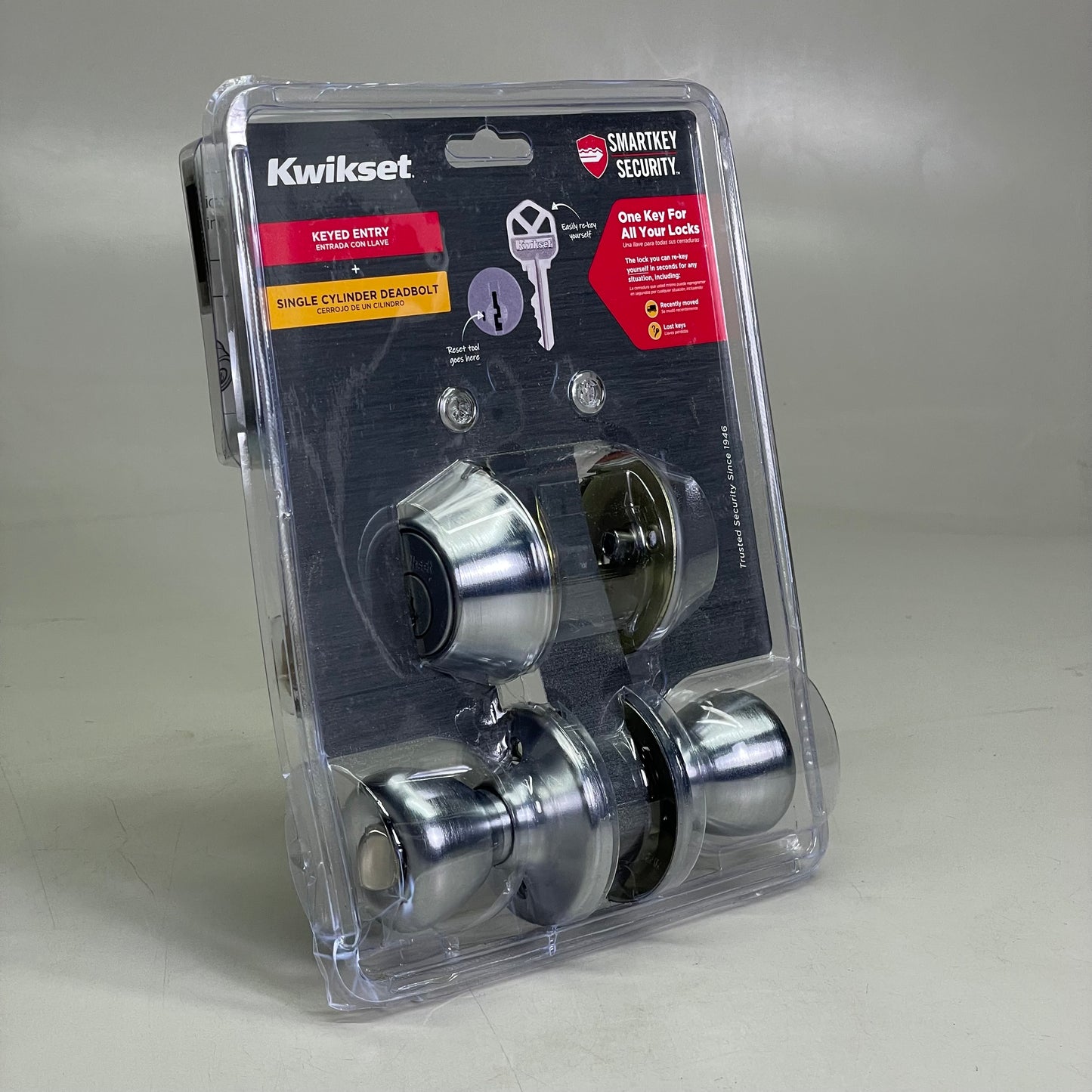 KWIKSET Keyed Entry & Single Cylinder Deadbolt Satin Chrome Finish 96900-418