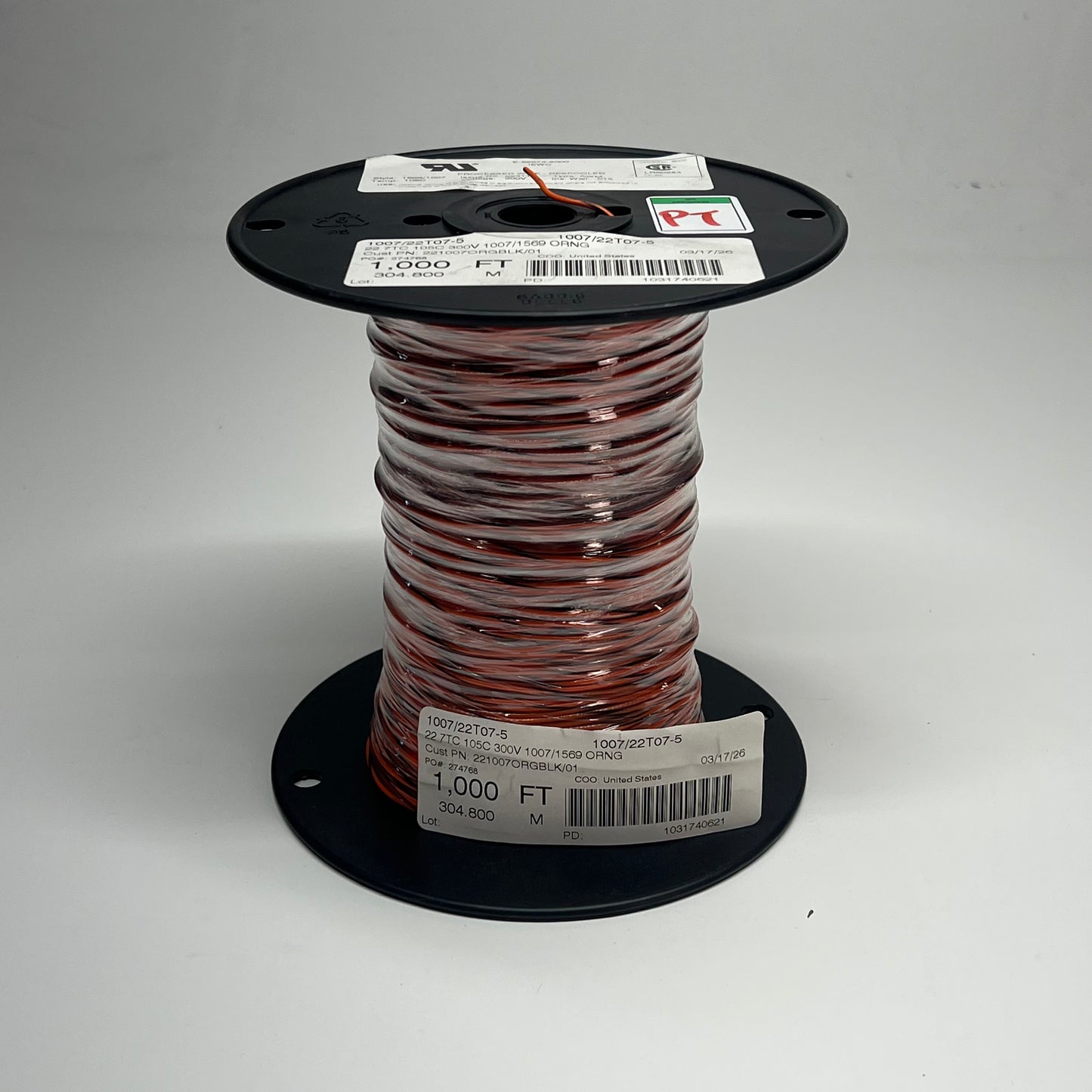 IEWC 1007 Lead Wire 7 Strand Tinned Copper 22 AWG 300V Orange 1007/22T07-5