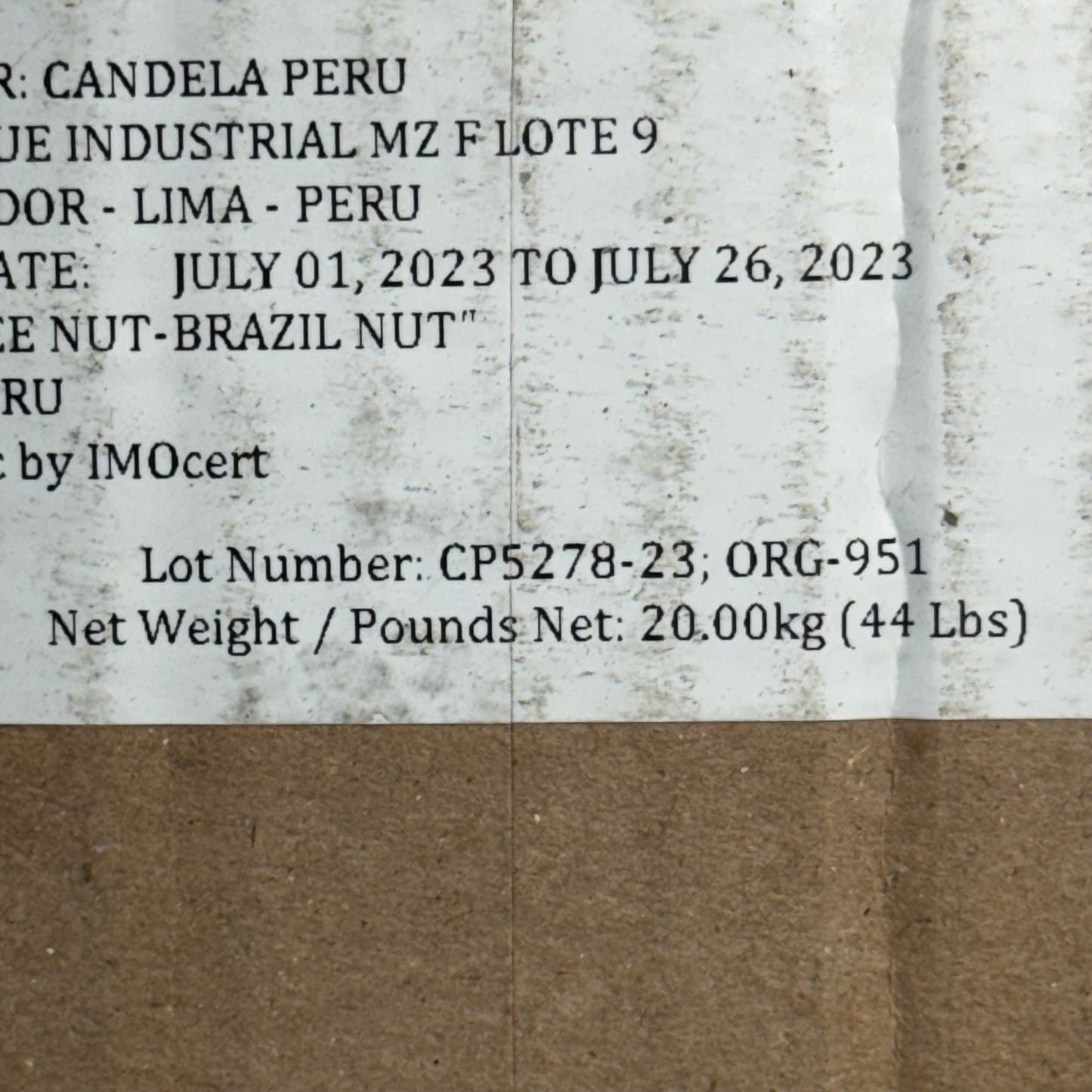 CANDELA ORGANIC BRAZIL NUTS Midgets Natural 44 lb in Sealed Bag