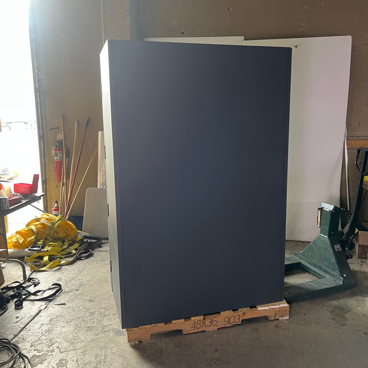 DURHAM MFG Steel Garage Cabinet w/ Blue Bins 72"H x 25"T x 48"W (Minor Damage)