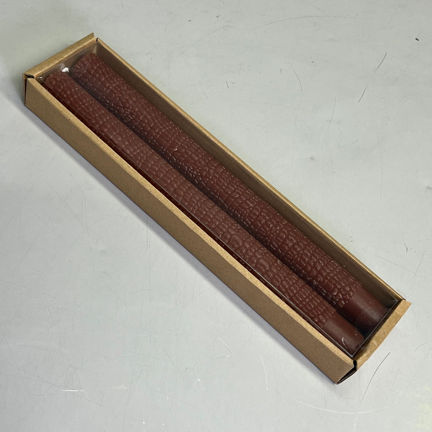 CREATIVE CO-OP (2 PACK) Snake Skin Print Taper Candle Unscented 10" Brown CD2230