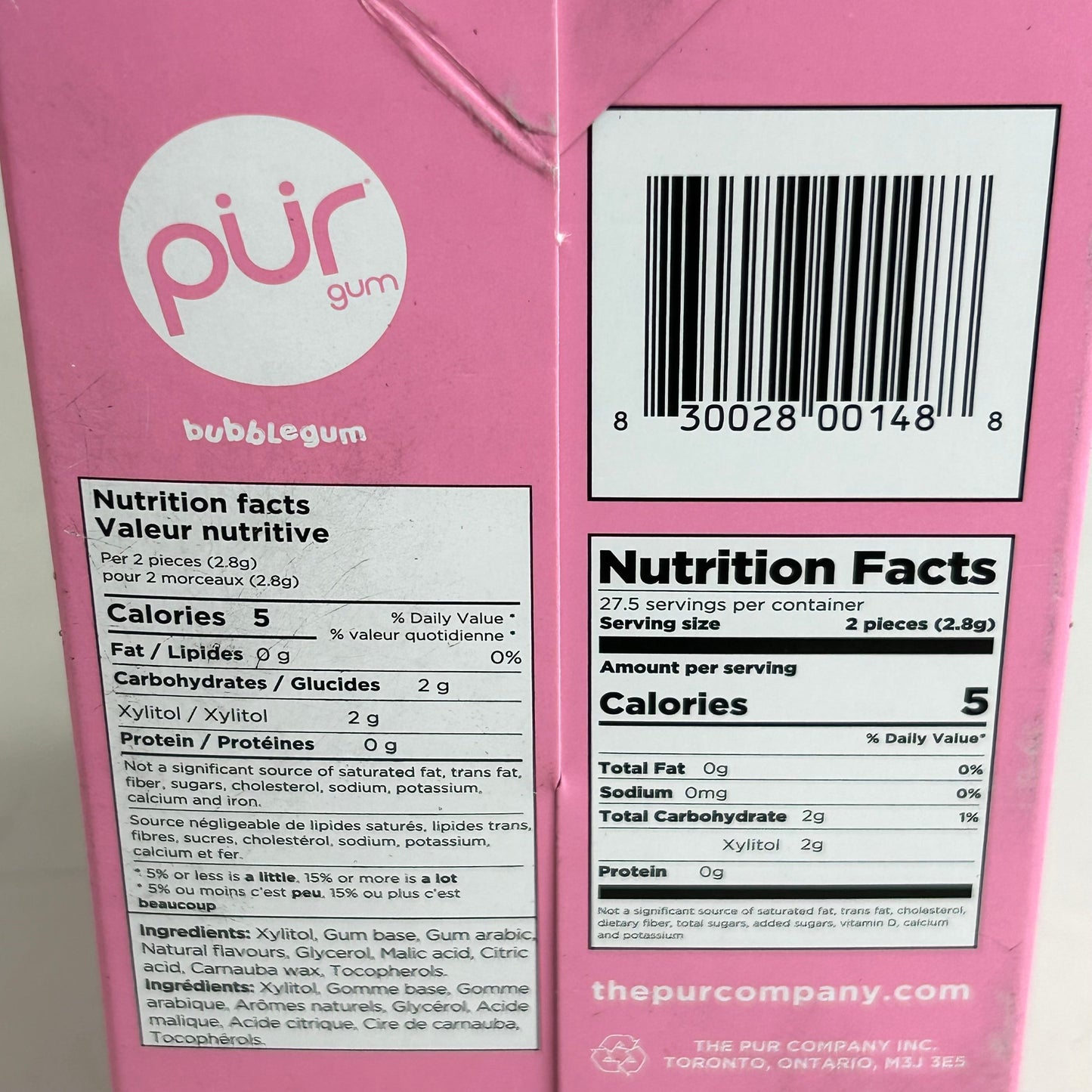 ZA@ PUR (12 PACK, 55 Pieces Each) Sugar Free BubbleGum Flavored Chewing Gum B