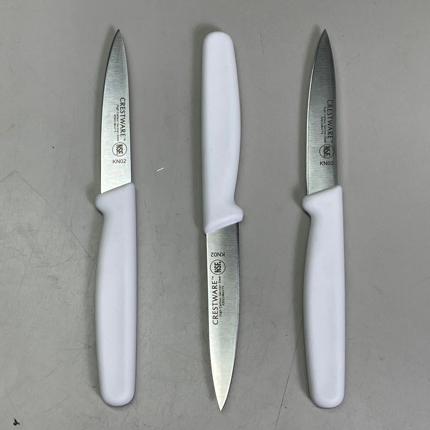 CRESTWARE (3-PACK!) Paring Knife 3.5" White Handle High Carbon German Steel KN02