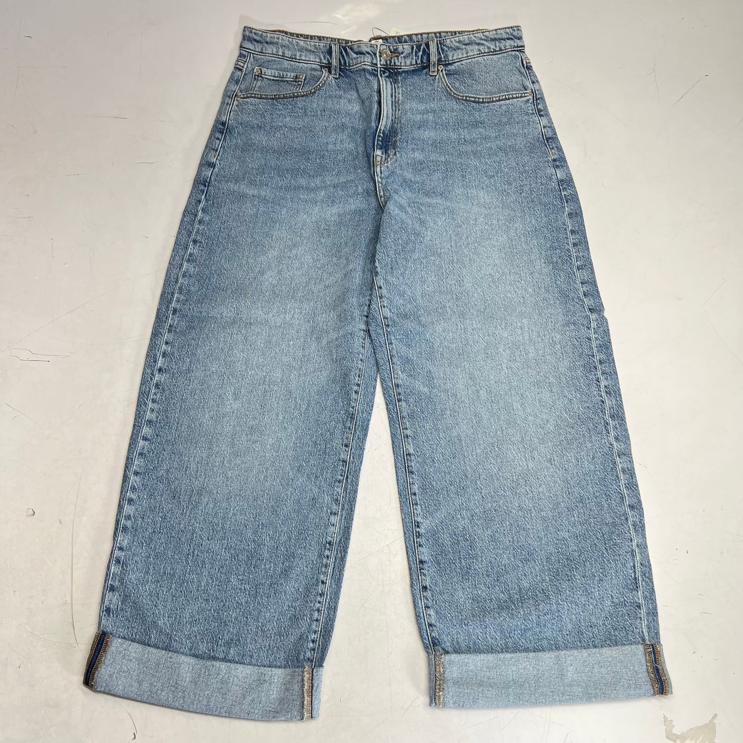 RW & CO Slouchy Mid-rise Jeans Cuffed Legs Women's Sz 33 Light Wash 490771