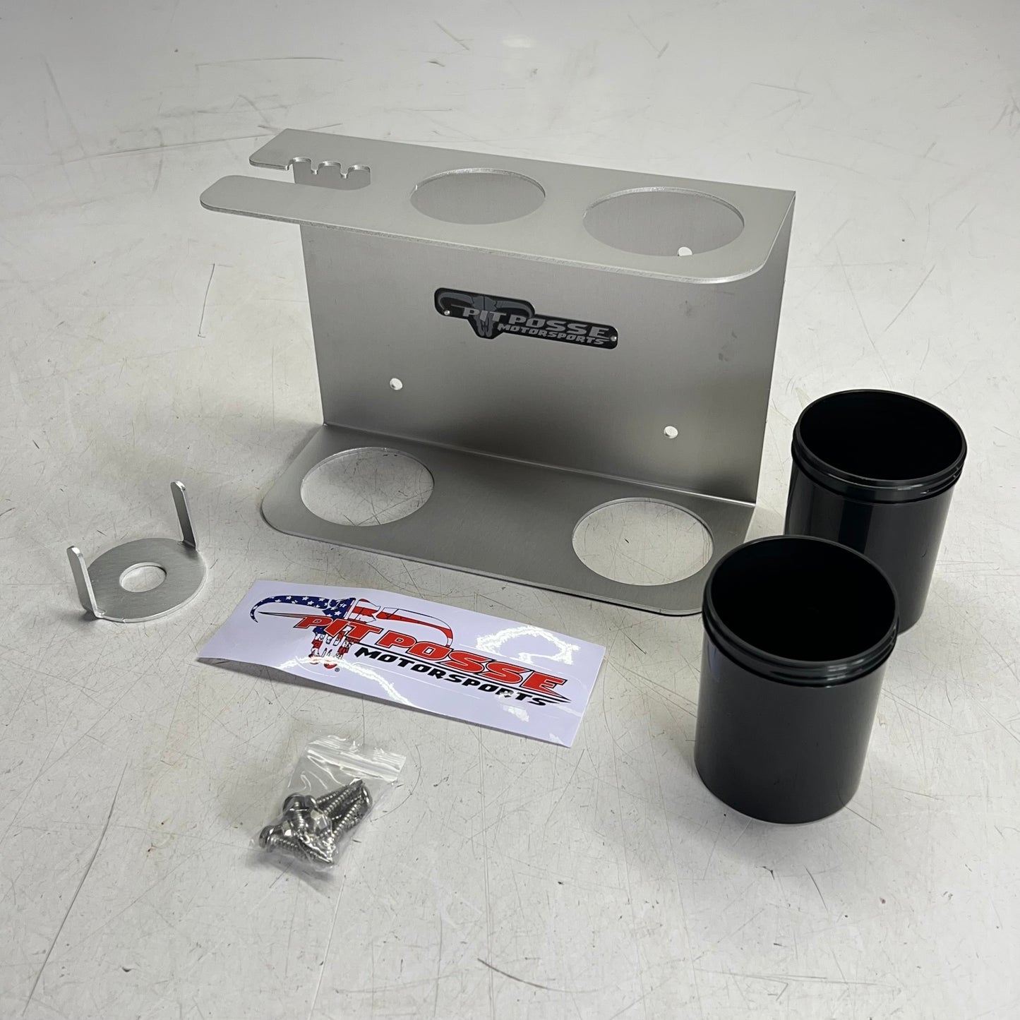 PIT POSSE Grease Gun Caddy Pre Drilled Mounting Holes W/ Hardware Silver PTM-572
