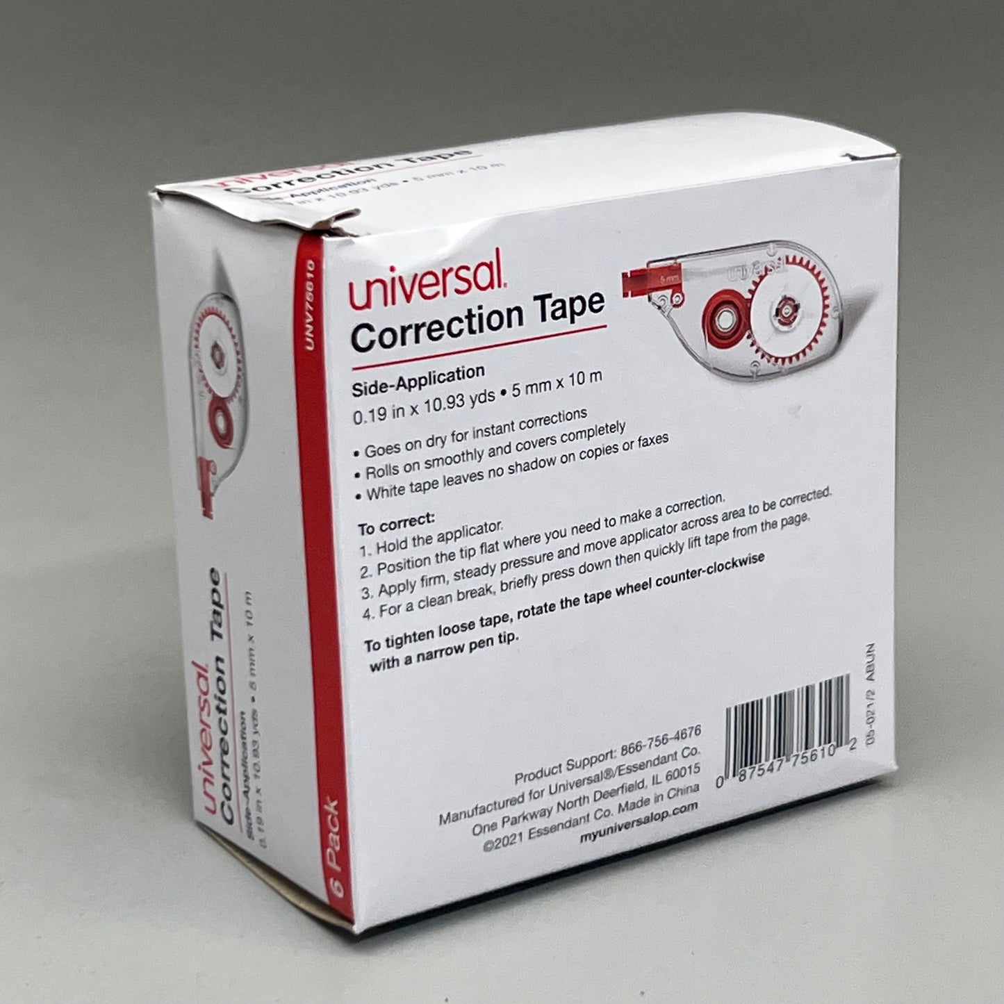 ZA@ UNIVERSAL Correction Tape (6-PK) Side Application UNV75610 5mm x 10.93yd H