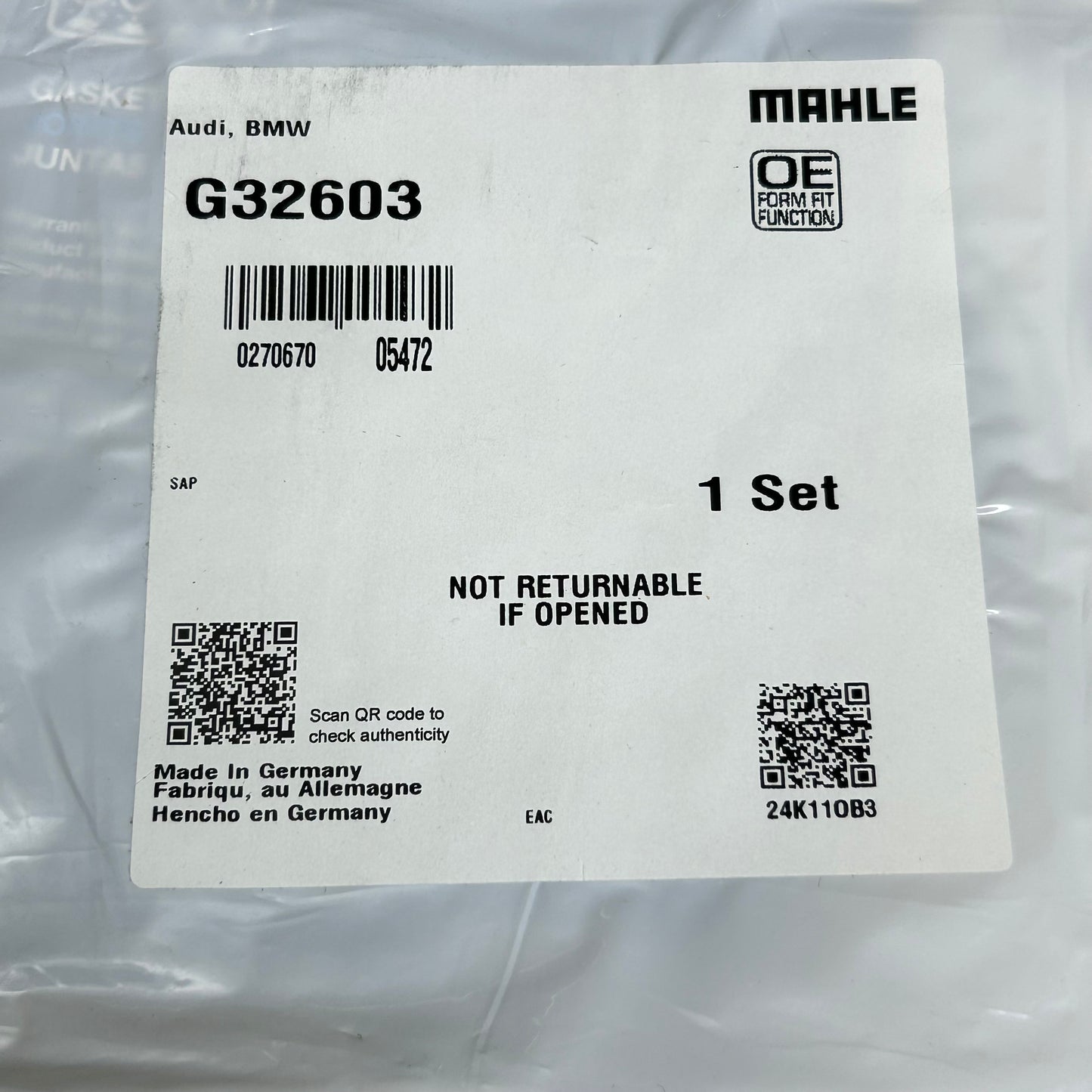 MAHLE Turbocharger Gasket Replacement Part For Audi G32603