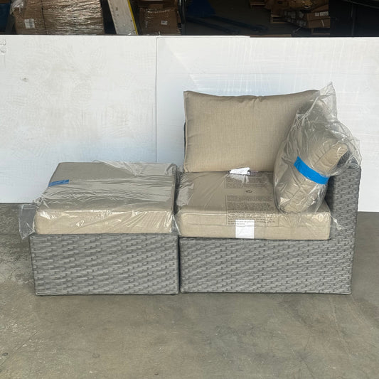 Grand Leisure Solimar Outdoor Wicker Set 2PC Section w/ Cushions 27.6"x27.6"x13" Grey