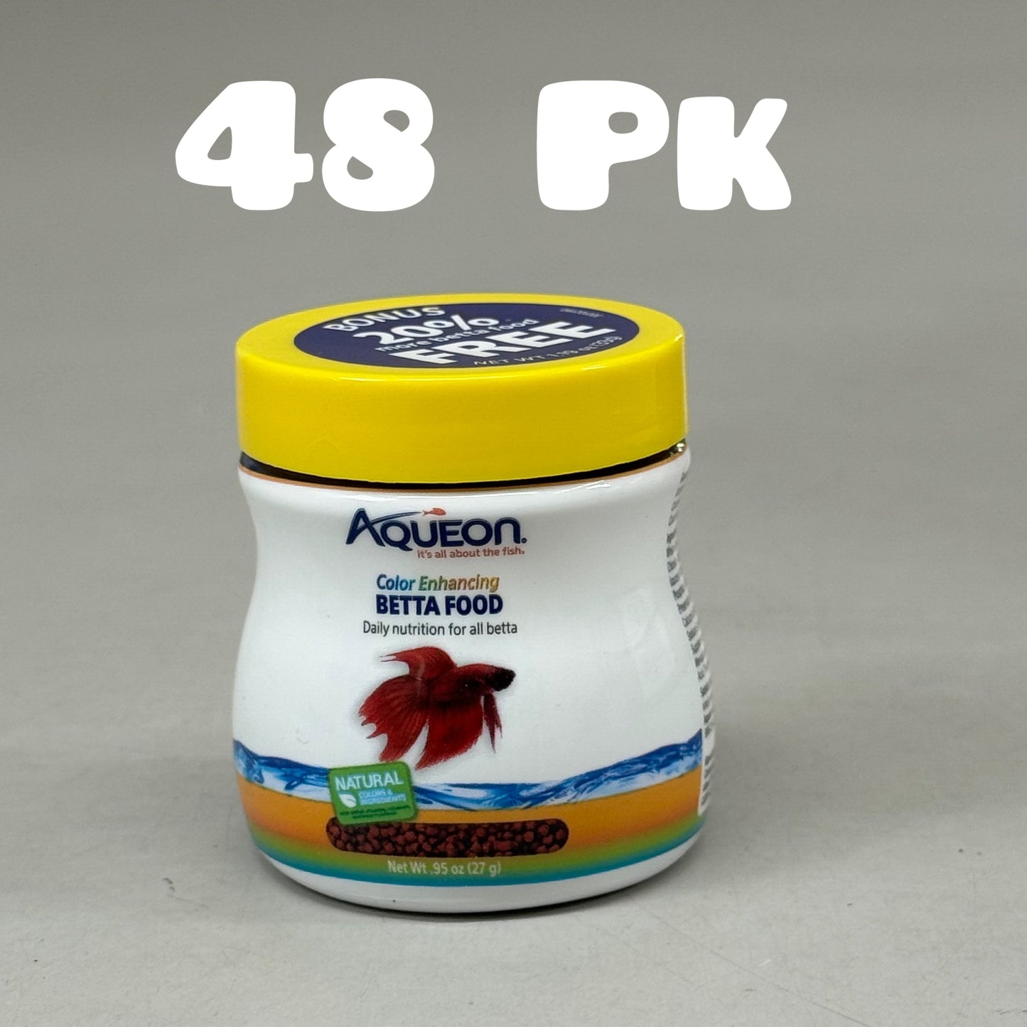 AQUEON (48 PACK) Betta Color Enhancing Pellets Food for Daily Feeding .95 oz