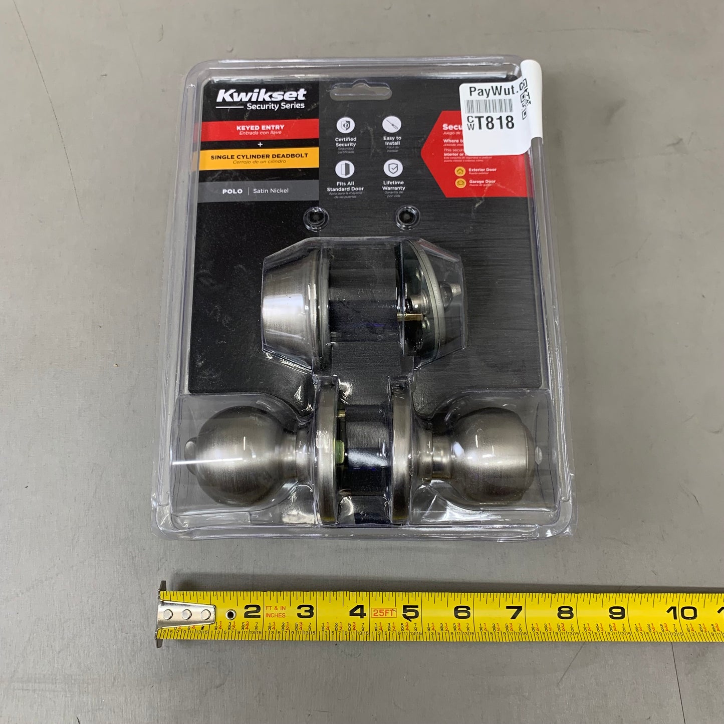 KWIKSET Single Cylinder Deadbolt Keyed Entry Door Knob Combo 2-3/8"x 2-3/4" Silver 96900-320