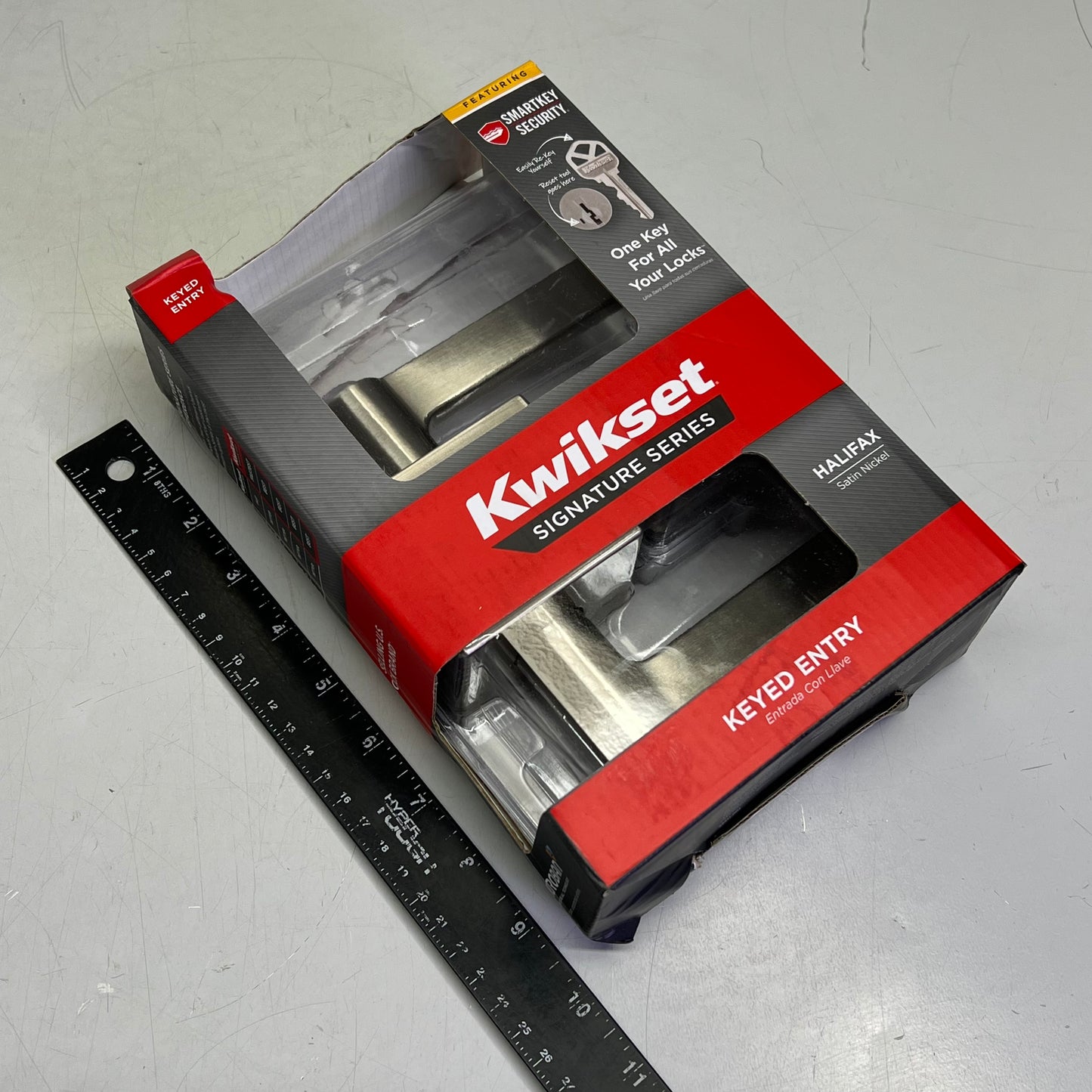 KWIKSET Contemporary Halifax Square Lever Keyed Entry Satin Nickel 97402-812