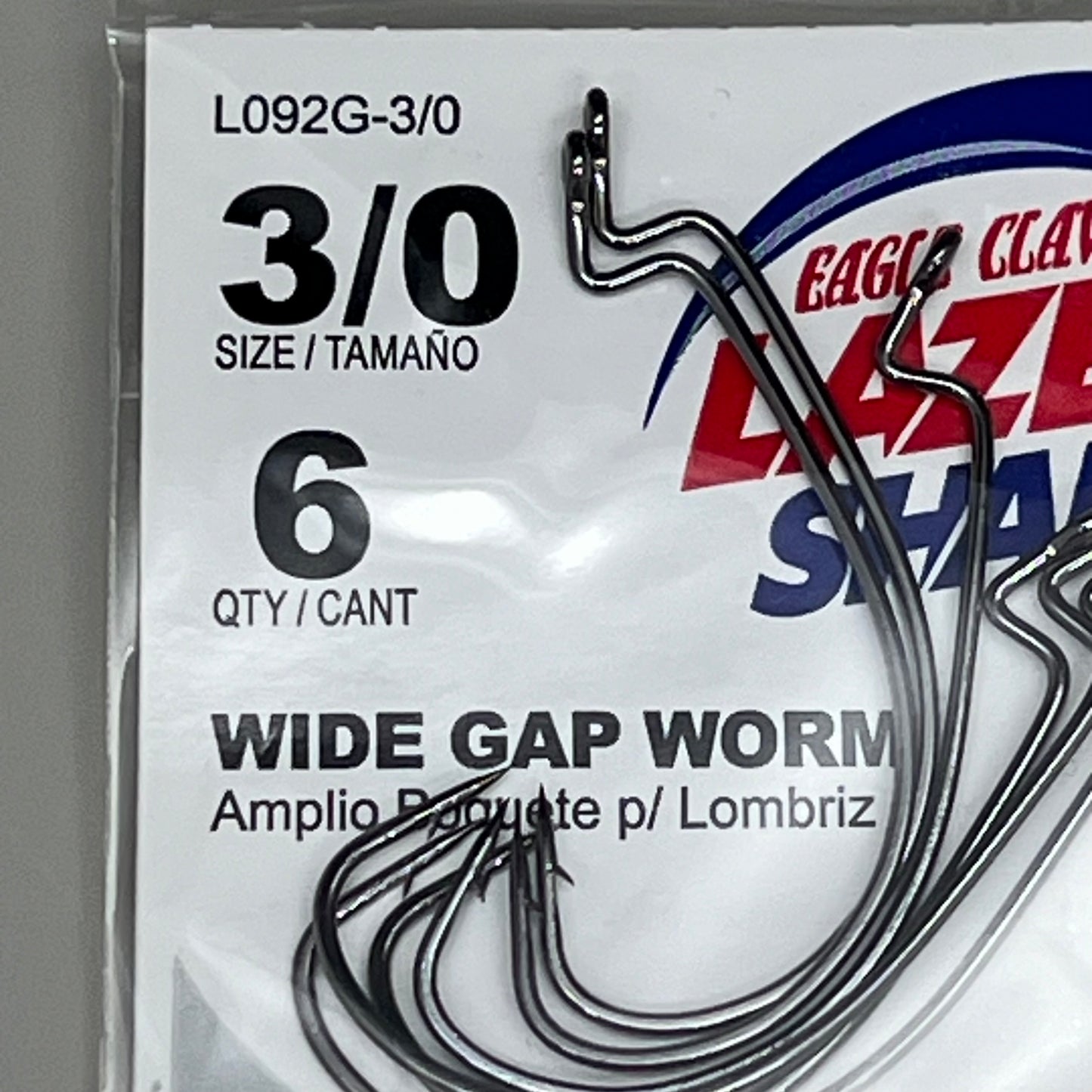 EAGLE CLAW (5 PACK) Wide Gap for Worm/Soft Plastics #3/0 6pc L092G-3/0