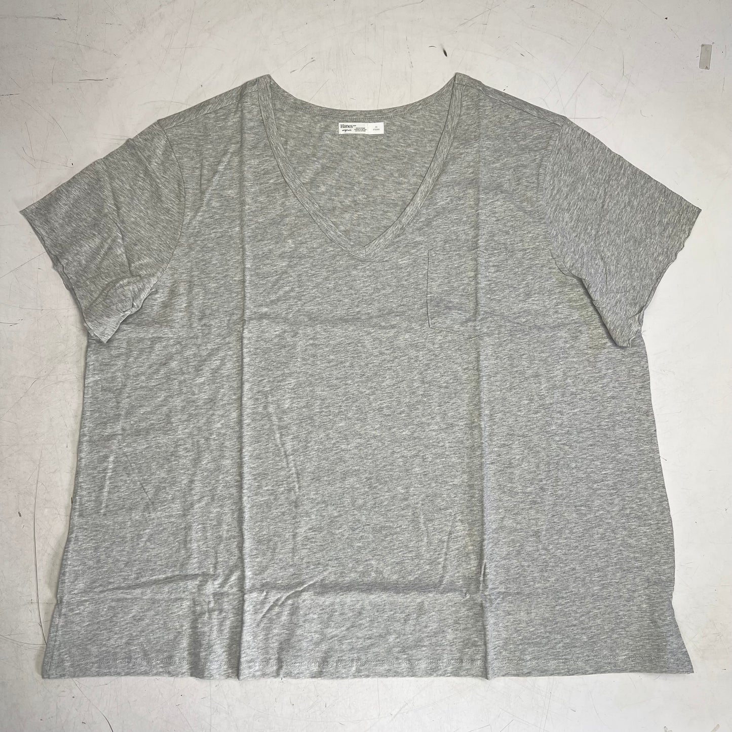 HANES  Originals V Neck Tee Shirt W/ Chest Pocket Women's Sz 2X Grey 0G159P
