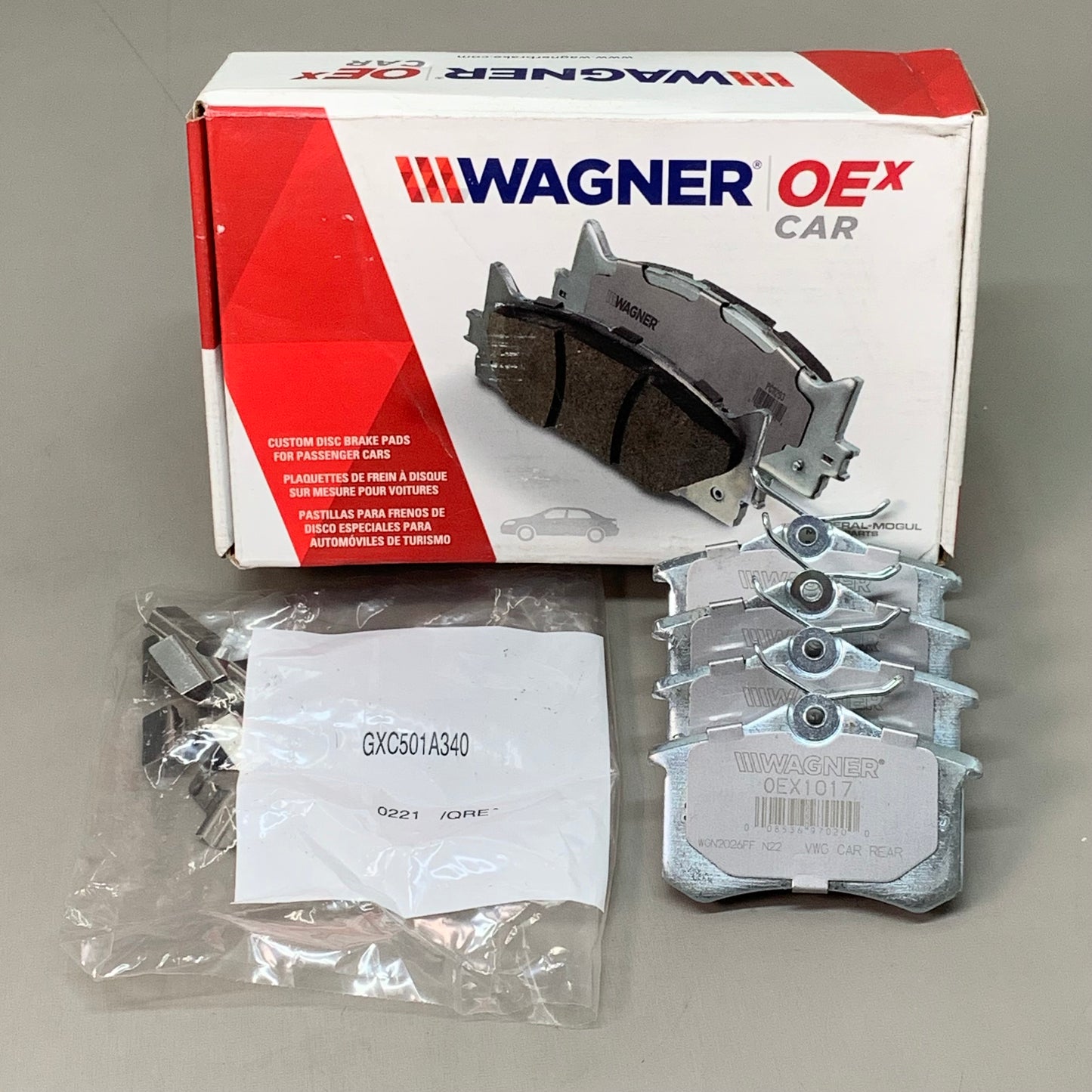 WAGNER OEx Premium Ceramic Disc Brake Pad Set 3 1/2" x 2 1/2" Grey OEX1017