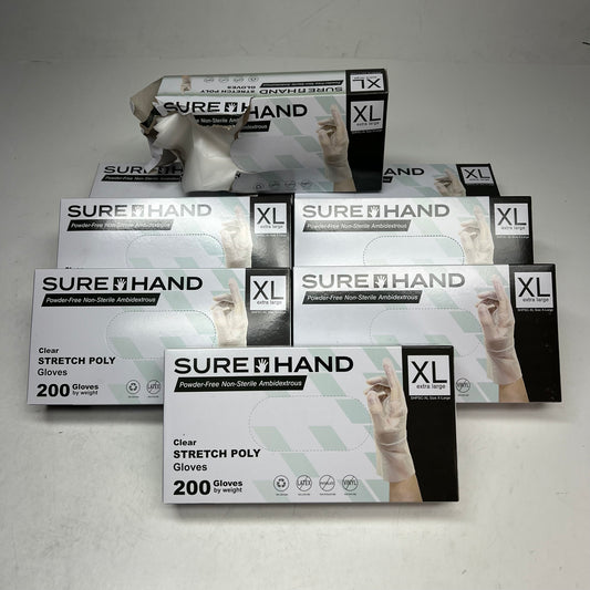 ZA@ SUREHAND (8 PACK) Powder Free Ambidextrous Stretch Poly Gloves Sz XL Clear (As-is)