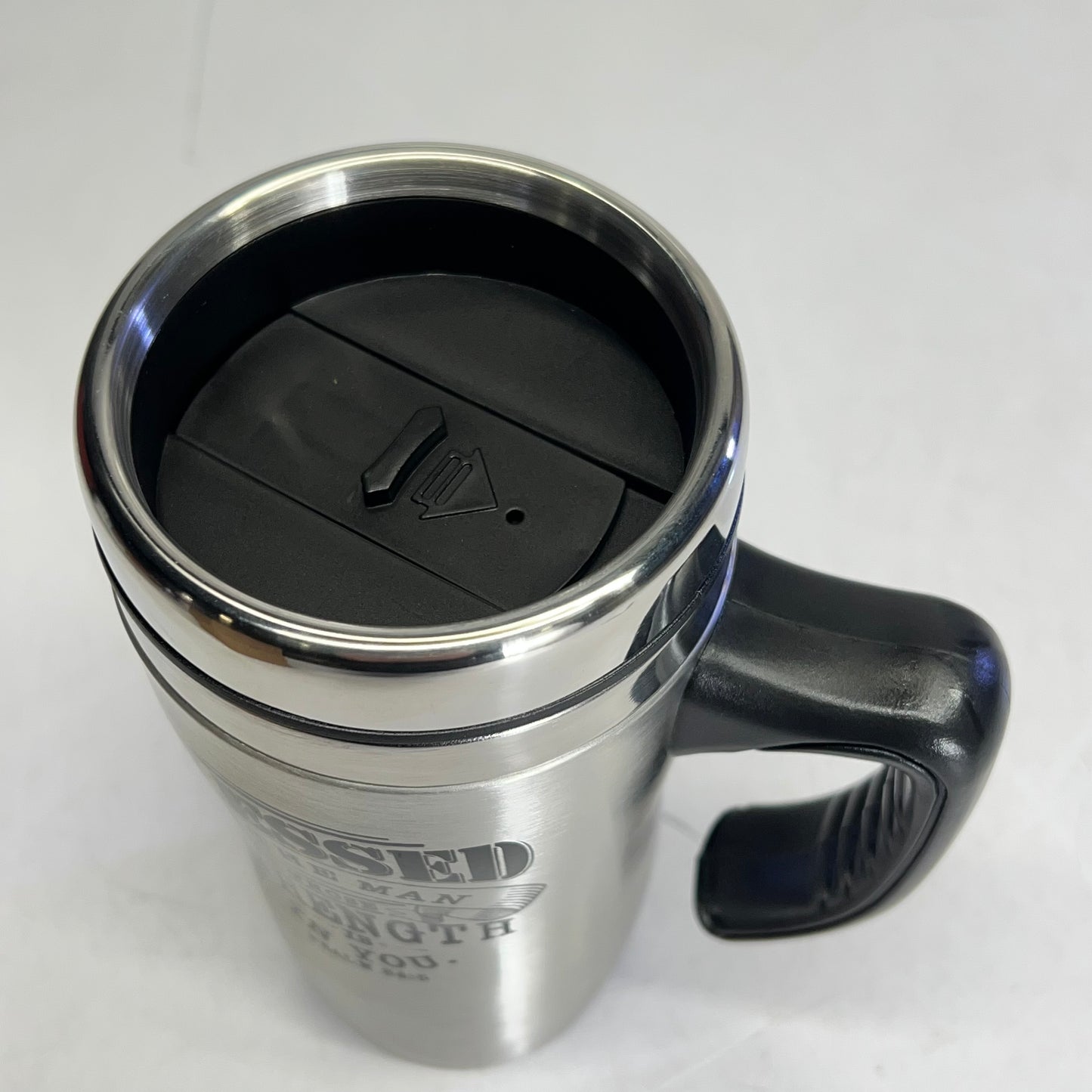 CHRISTIAN ART GIFTS Stainless Steel Travel Mug W/ Handle 16 Fl Oz Silver SMUG170