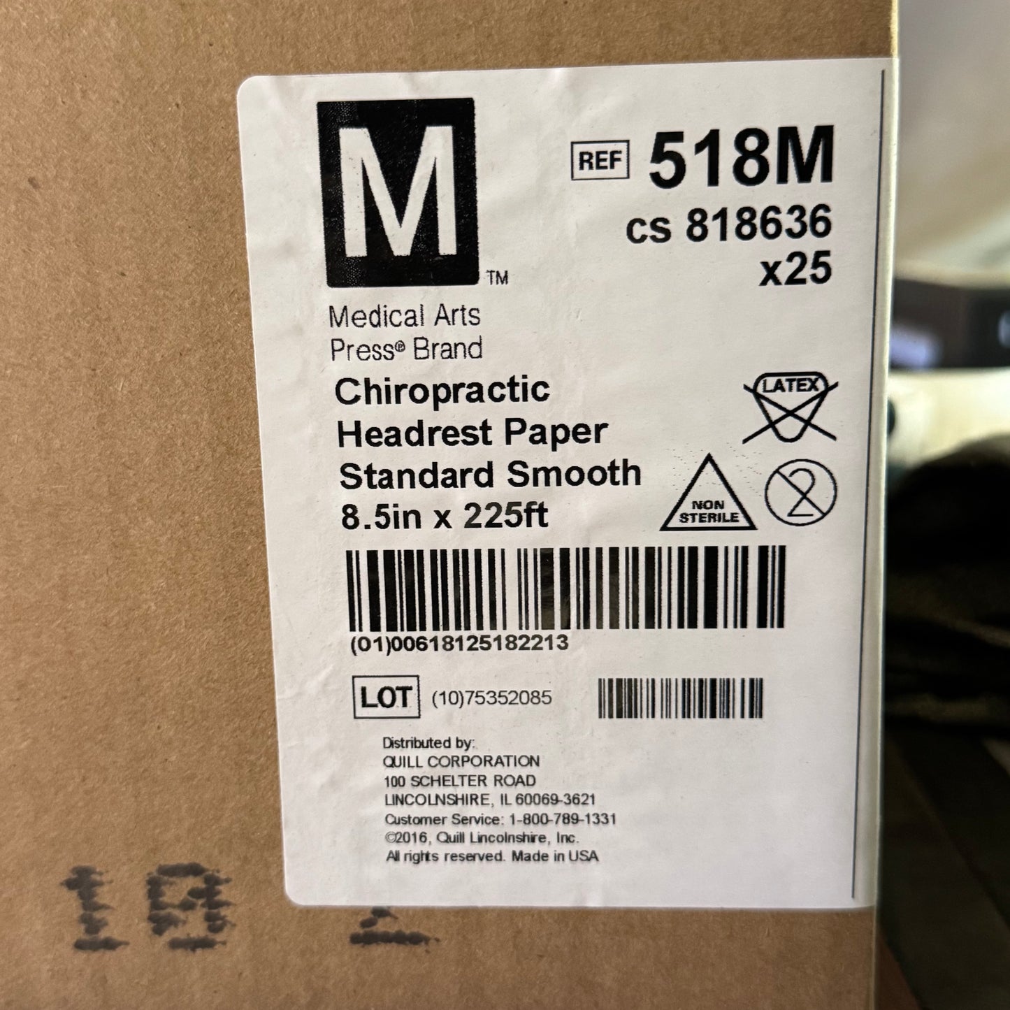 MEDICAL ARTS (25 PACK) Chiropractic Headrest Paper Standard Smooth Sz 8.5" x 225' 518M