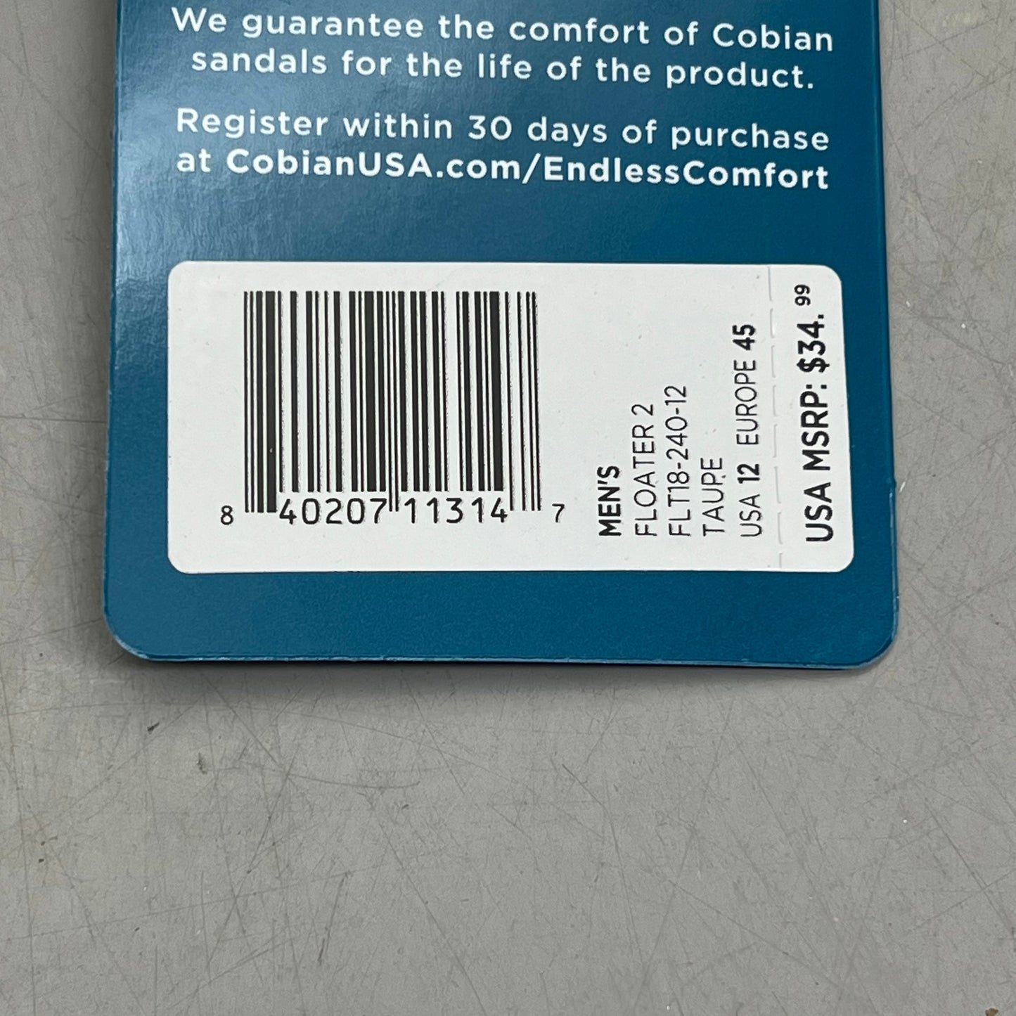 COBIAN Synthetic Strap Floater Sandals Men's Sz 12, EU 45 Taupe FLT18-240-12