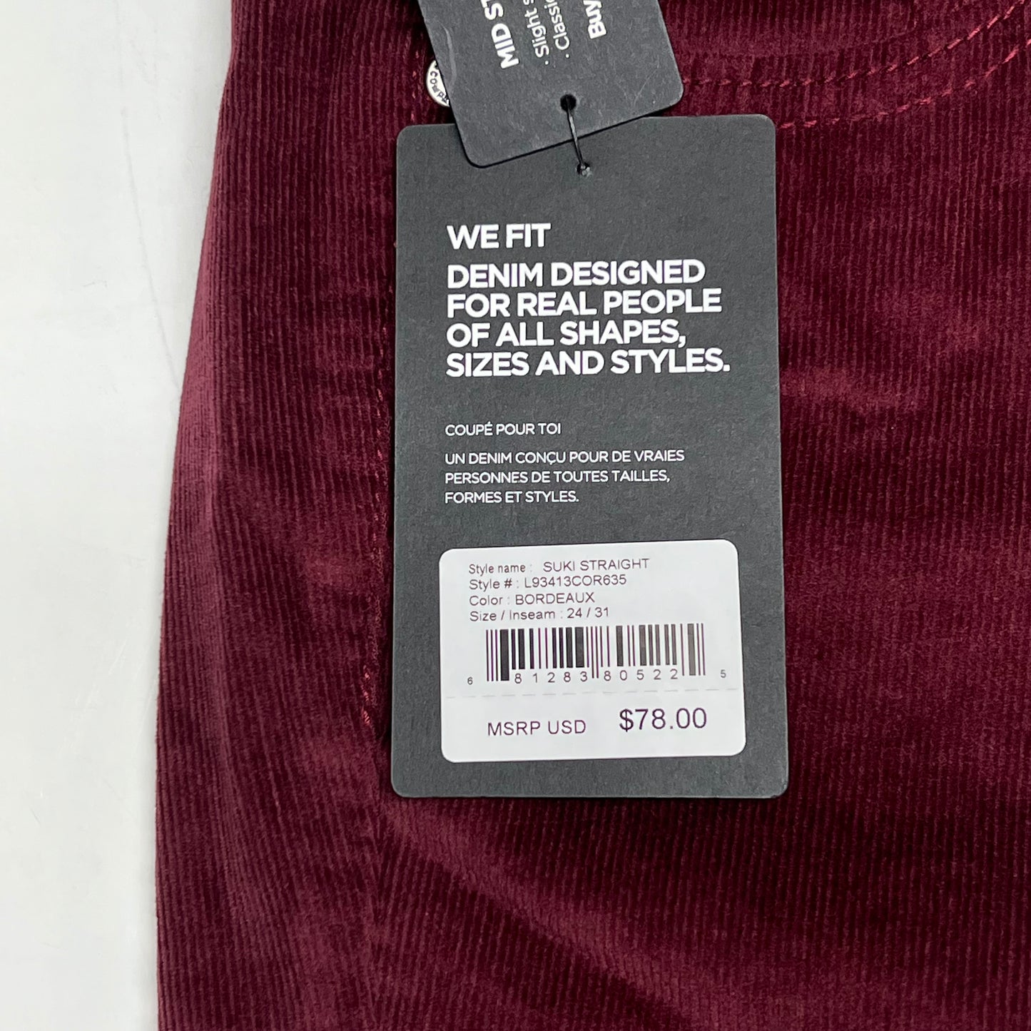 SILVER JEANS CO Suki Curvy Fit Mid Rise Straight Leg Women's Size 24/31 Bordeaux