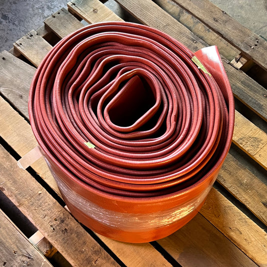 100' PVC Brick Red Water Discharge Hose 115 Psi 8"ID/8.19" Nominal R-50RJ-0800-100
