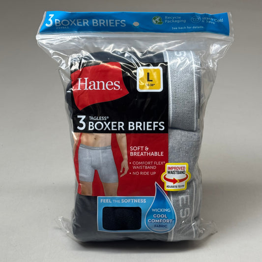 HANES (3 PACK) Men's Cool Comfort Boxer Briefs Sz L 36"-38" Black/Grey 2349A3