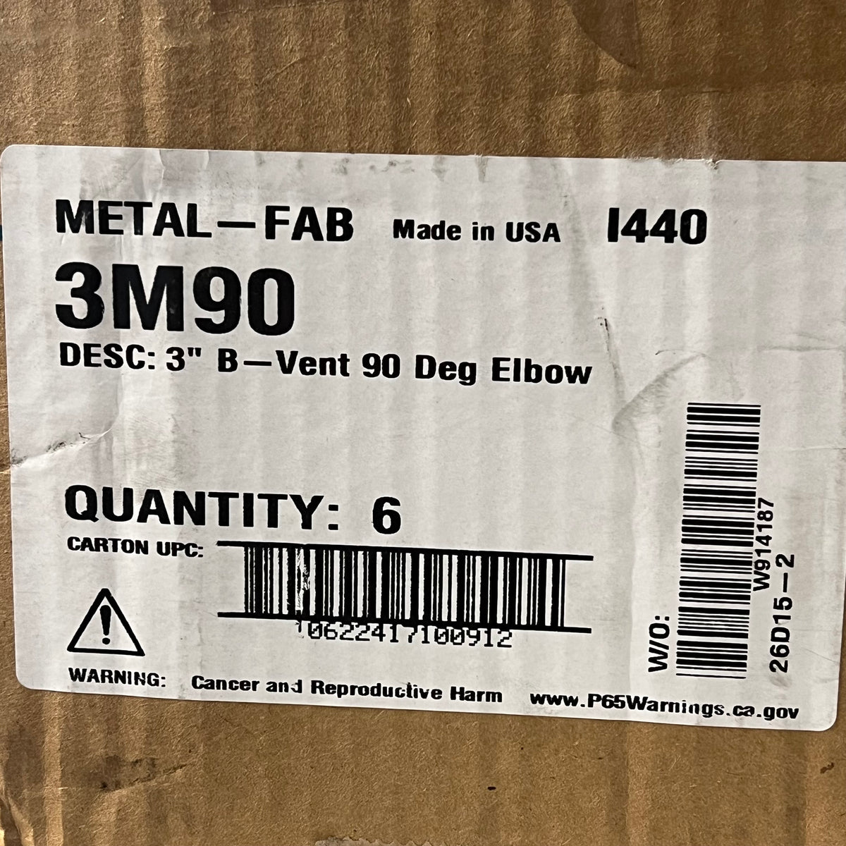 METAL FAB (6 PACK) B-vent 90 Degree Adjustable Elbow 3" Duct Dia 3M90