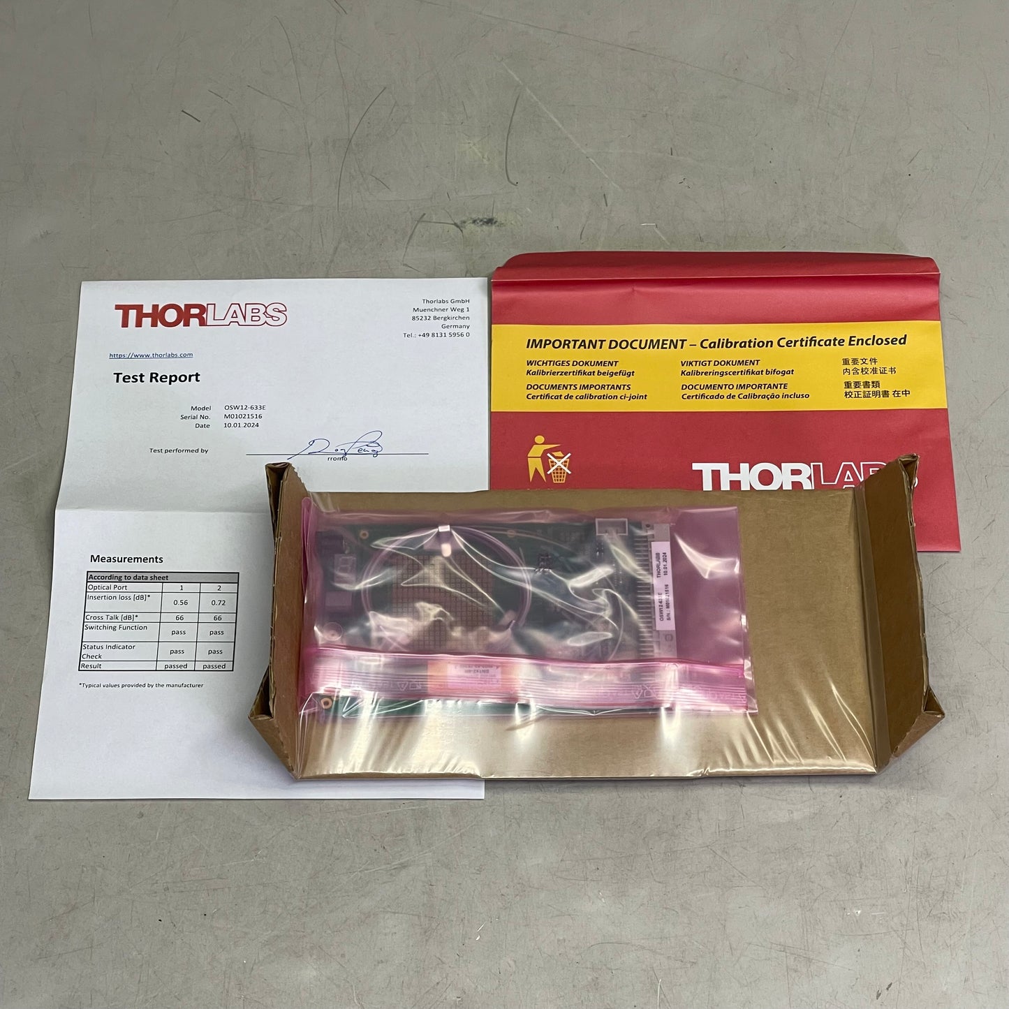 THORLABS Fiber Optic Switch Kit MEMS 1x2 600-800nm OSW12-633E