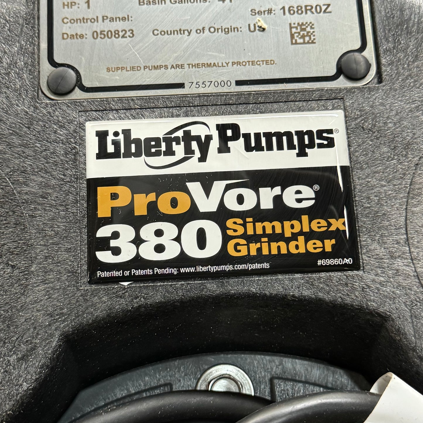 LIBERTY PUMPS ProVore 380 Simplex Grinder 41 Gallon P382XPRG101 Grey