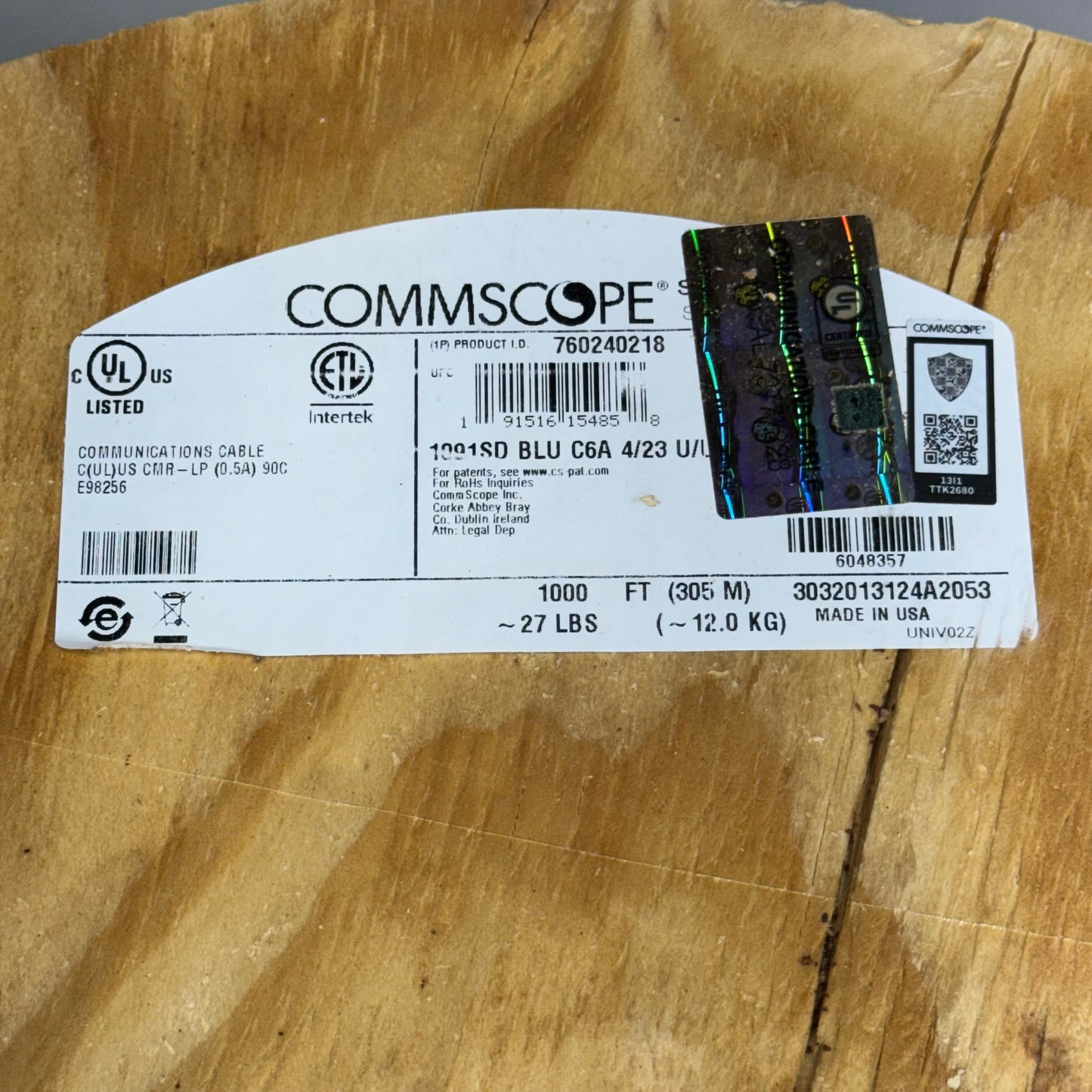 COMMSCOPE Communications Cable 1091SD Sz 1000 ft Blue 760240218