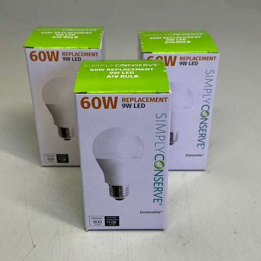 SIMPLY CONSERVE (3 PACK) LED Light Bulb 800 Lumens Daylight L09A1950KENCL