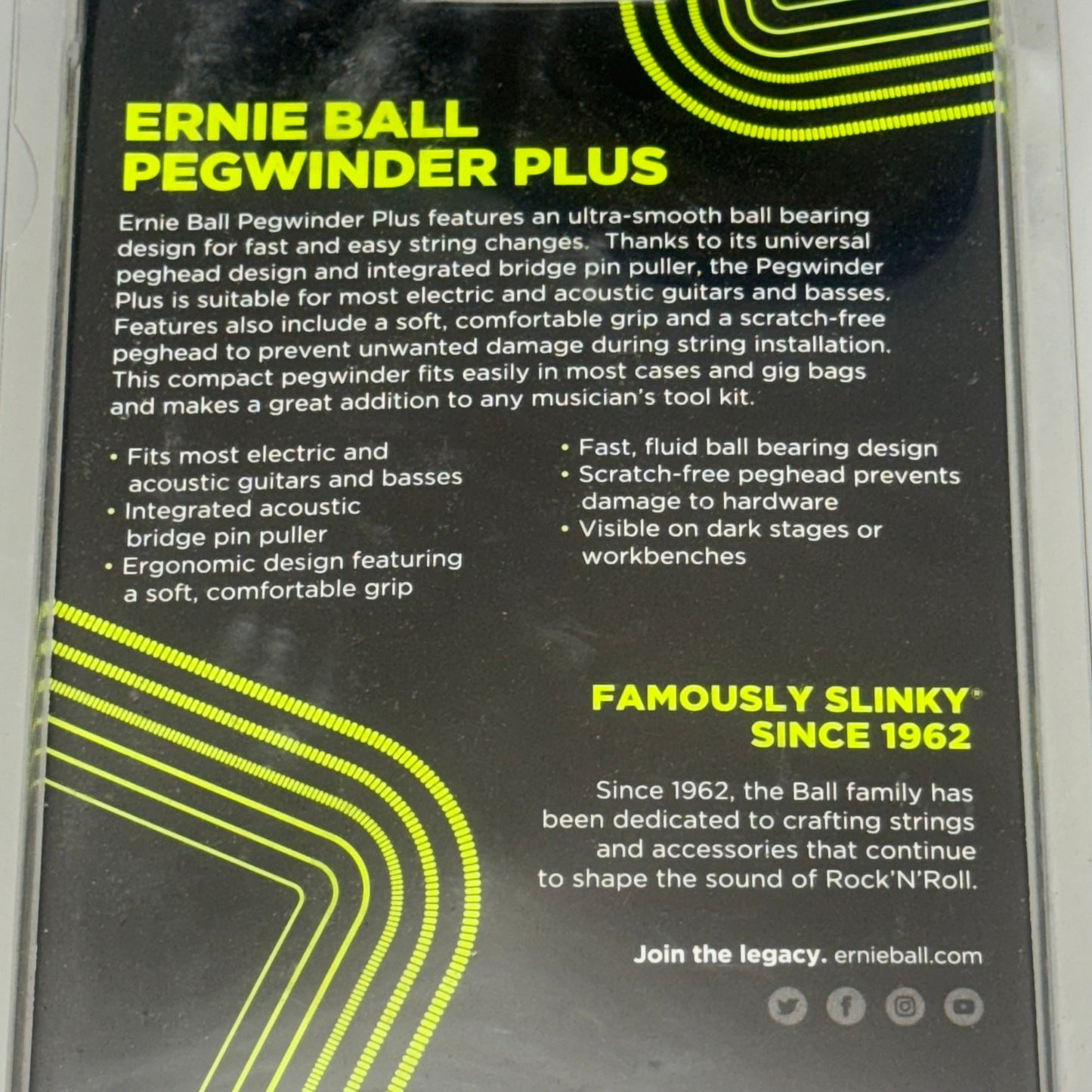 ERNIE BALL Pegwinder Plus 7 1/2”Lx4 1/2”W Green-Black