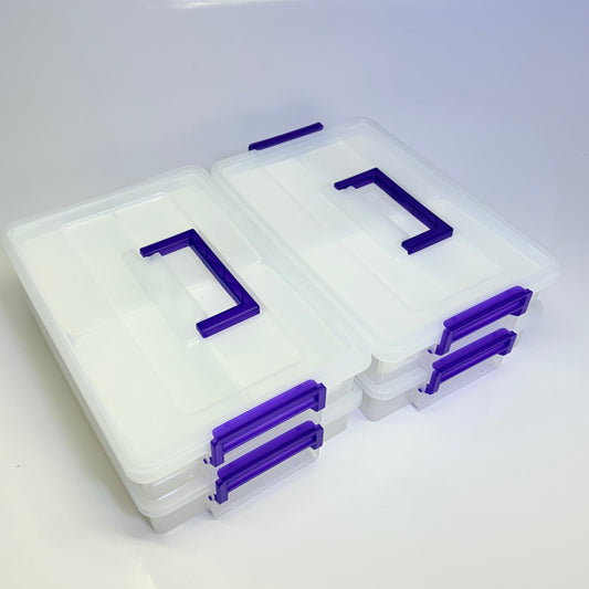 IRIS (2 PACK) Large Modular Latching Box - Purple Handle 14.8"L x 11"W  Clear