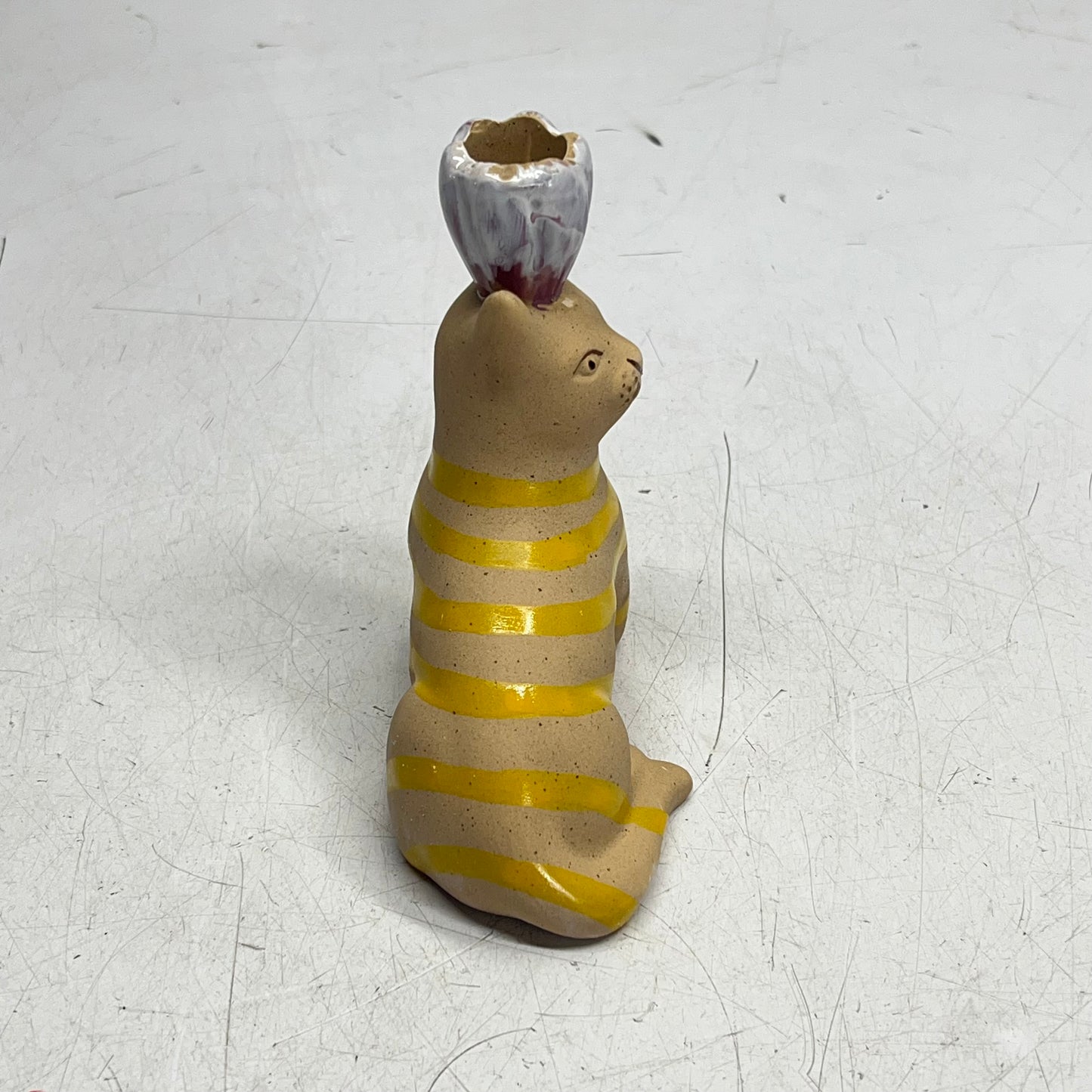 CREATIVE CO OP (2 PACK) Hand Painted Stoneware Cat Taper Holder 6-1/4"H DF769|5A